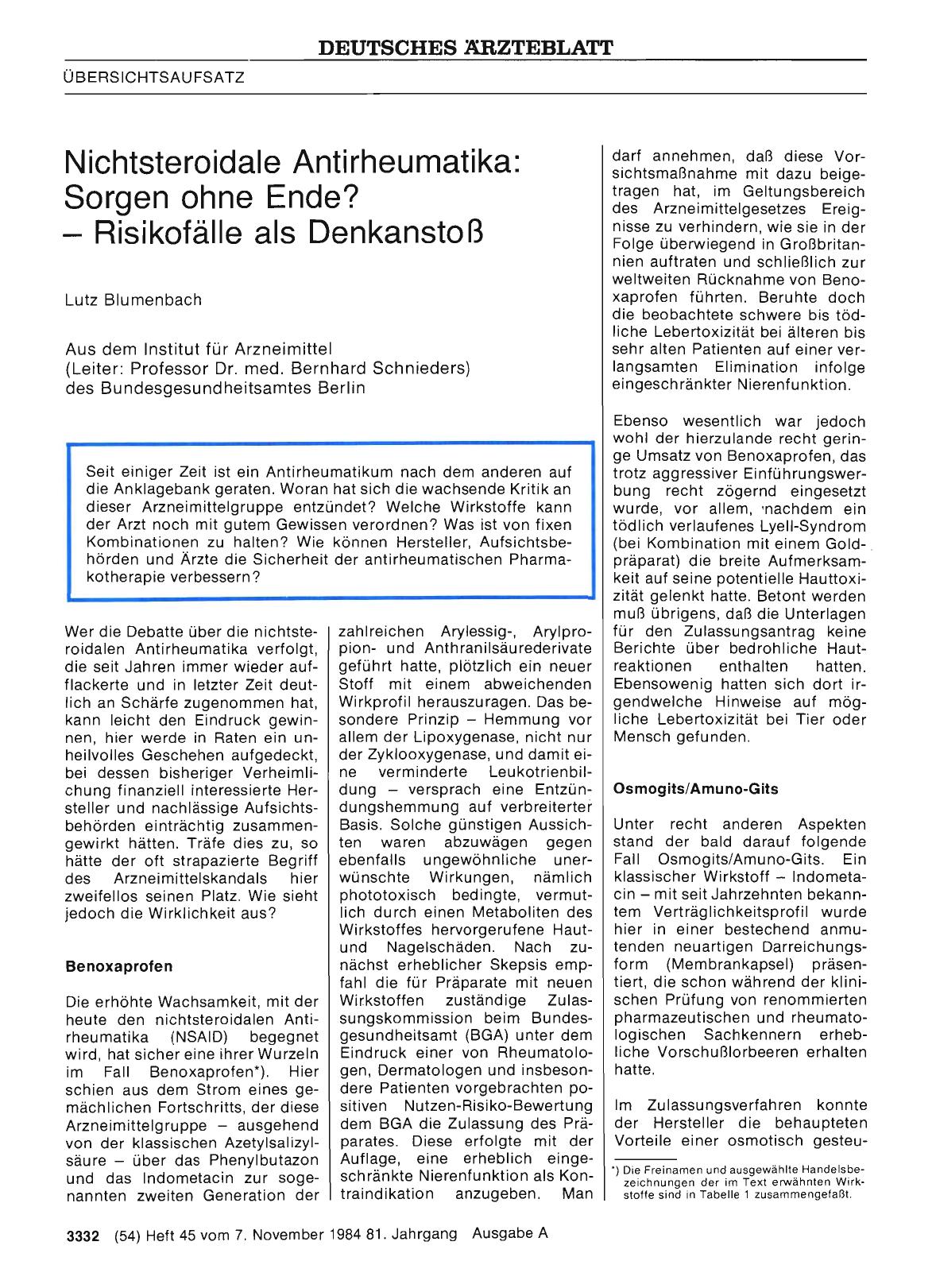 Vorschauseite 1: Nichtsteroidale Antirheumatika: Sorgen ohne Ende? — Risikofälle als Denkanstoß