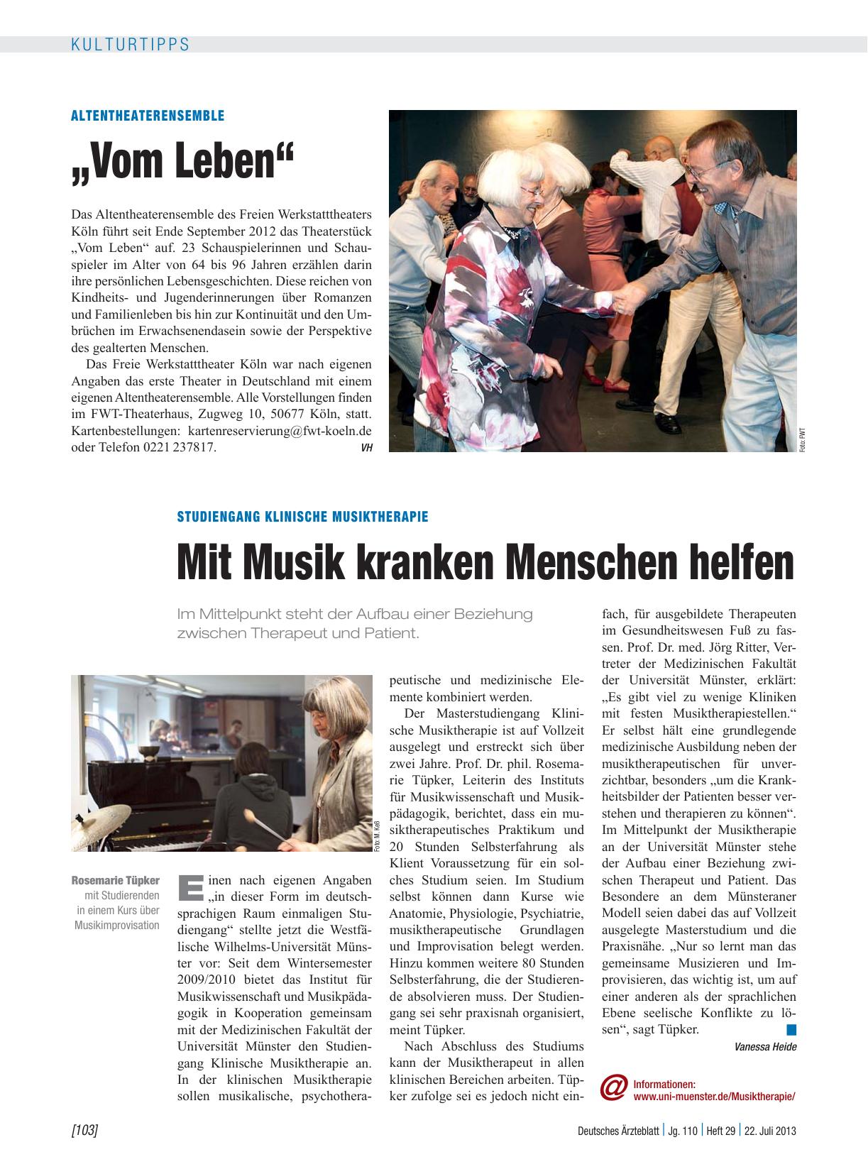 Vorschauseite 1: Studiengang Klinische Musiktherapie: Mit Musik kranken Menschen helfen