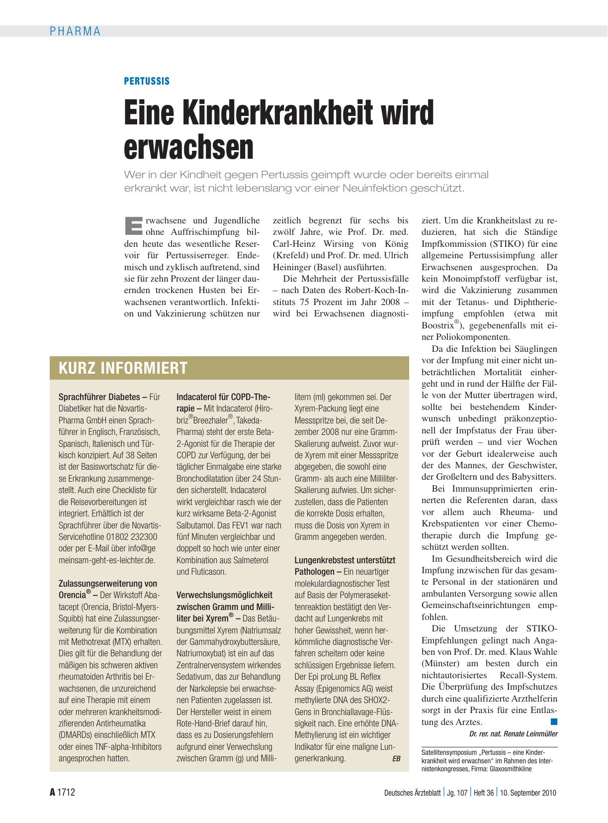 Vorschauseite 1: Pertussis: Eine Kinderkrankheit wird erwachsen