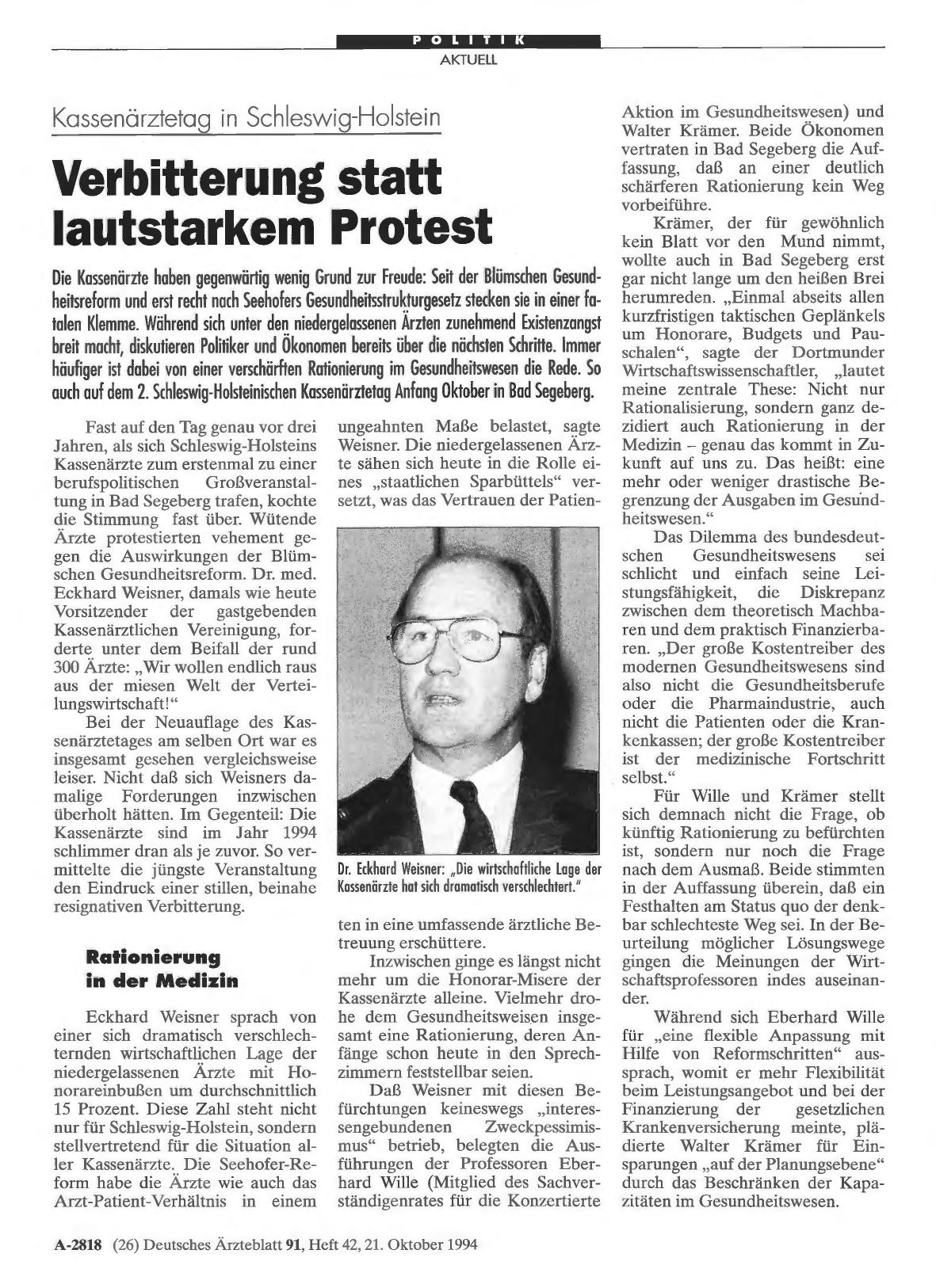 Vorschauseite 1: Kassenärztetag in Schleswig-Holstein: Verbitterung statt lautstarkem Protest