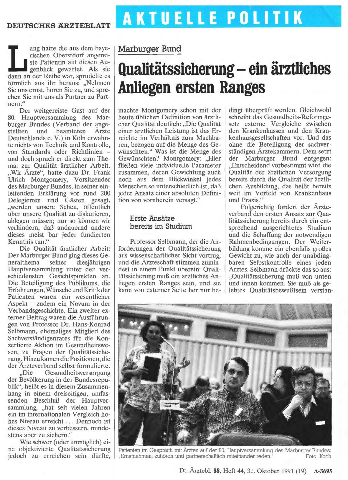 Vorschauseite 1: Marburger Bund: Qualitätssicherung – ein ärztliches Anliegen ersten Ranges
