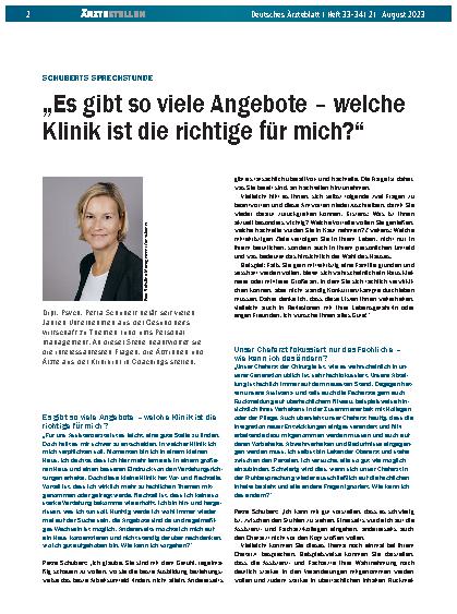 Vorschauseite 1: Schuberts Sprechstunde: „Es gibt so viele Angebote – welche Klinik ist die richtige für mich? “