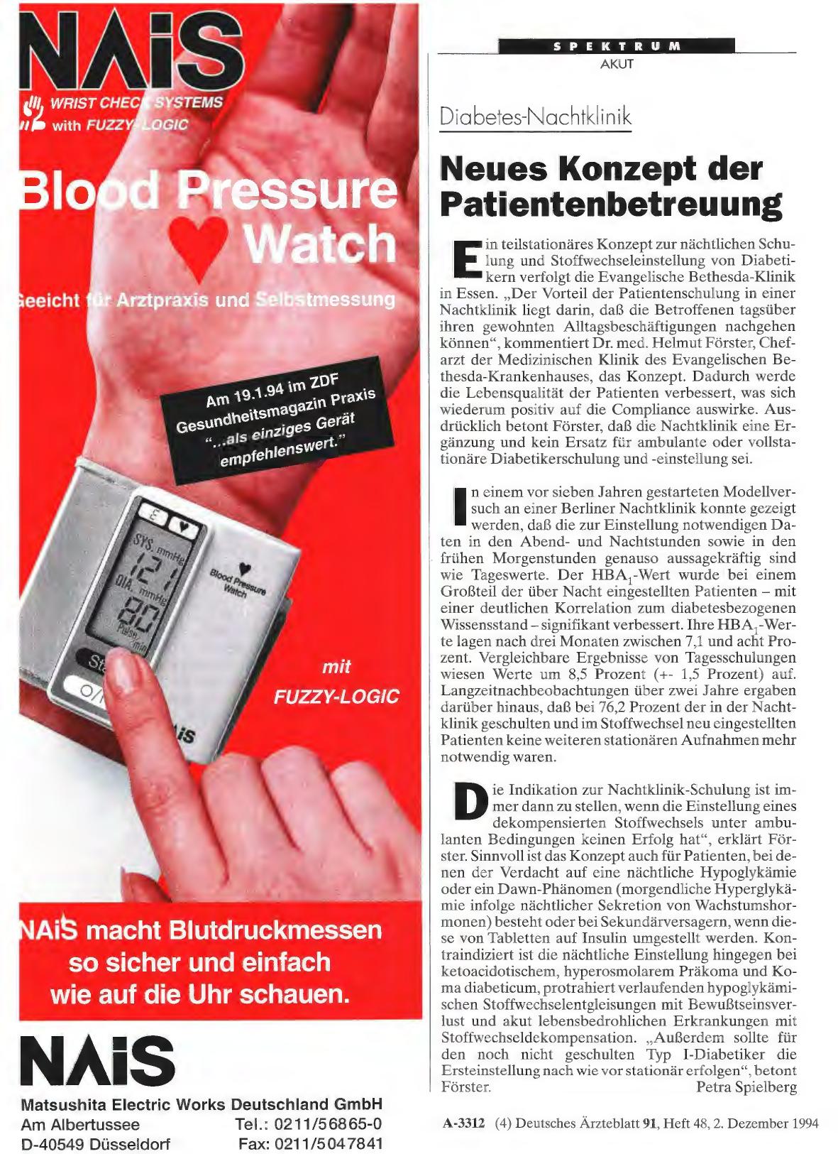 Vorschauseite 1: Diabetes-Nachtklinik: Neues Konzept der Patientenbetreuung