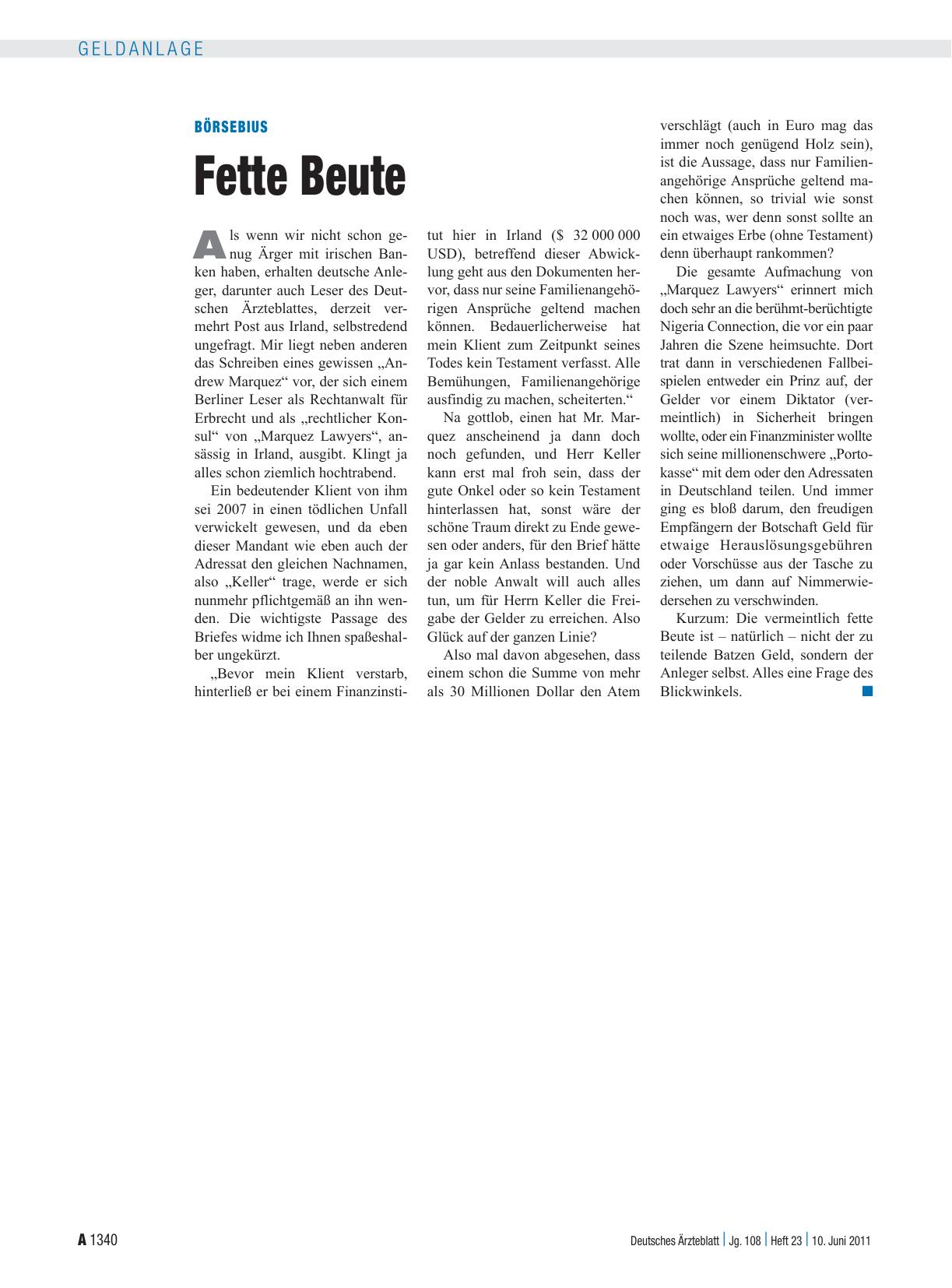 Vorschauseite 1: Börsebius: Fette Beute