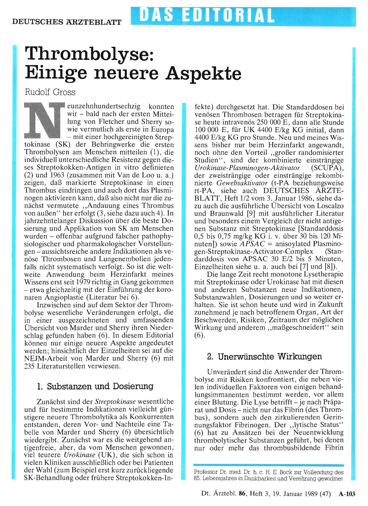 Vorschauseite 1: Thrombolyse: Einige neuere Aspekte