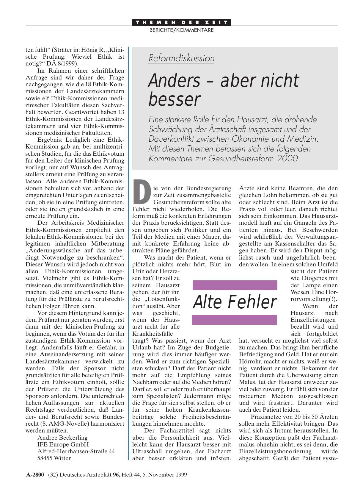 Vorschauseite 1: Reformdiskussion: Anders - aber nicht besser