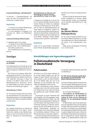Vorschauseite 1: Entschließungen zum Tagesordnungspunkt III: Palliativmedizinische Versorgung in Deutschland