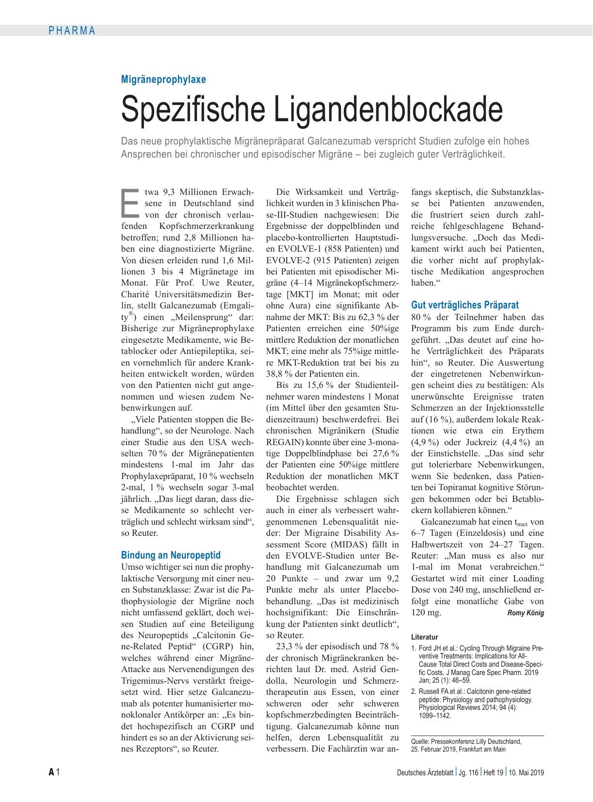Vorschauseite 1: Migräneprophylaxe: Spezifische Ligandenblockade