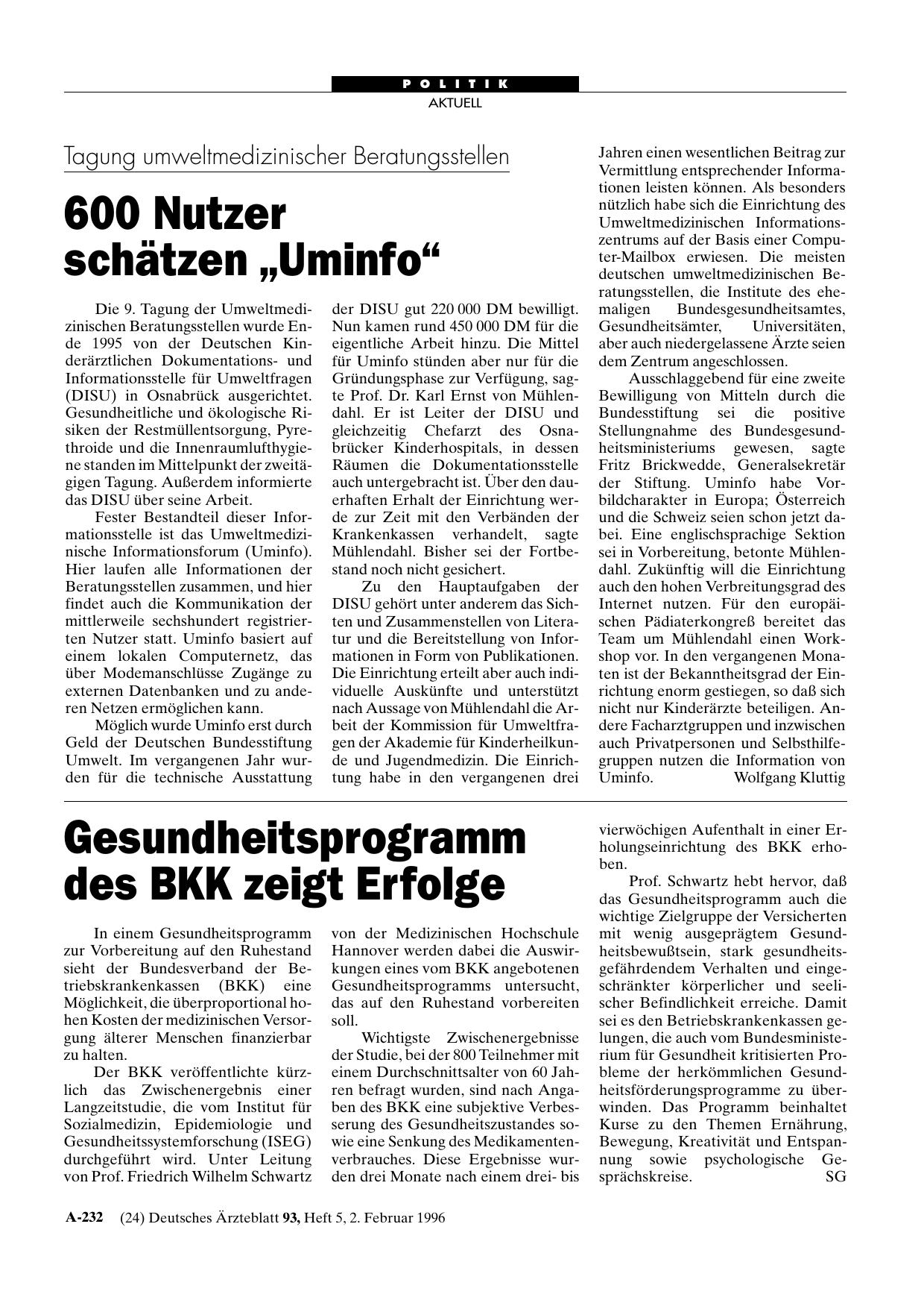 Vorschauseite 1: Tagung umweltmedizinischer Beratungsstellen: 600 Nutzer schätzen „Uminfo“