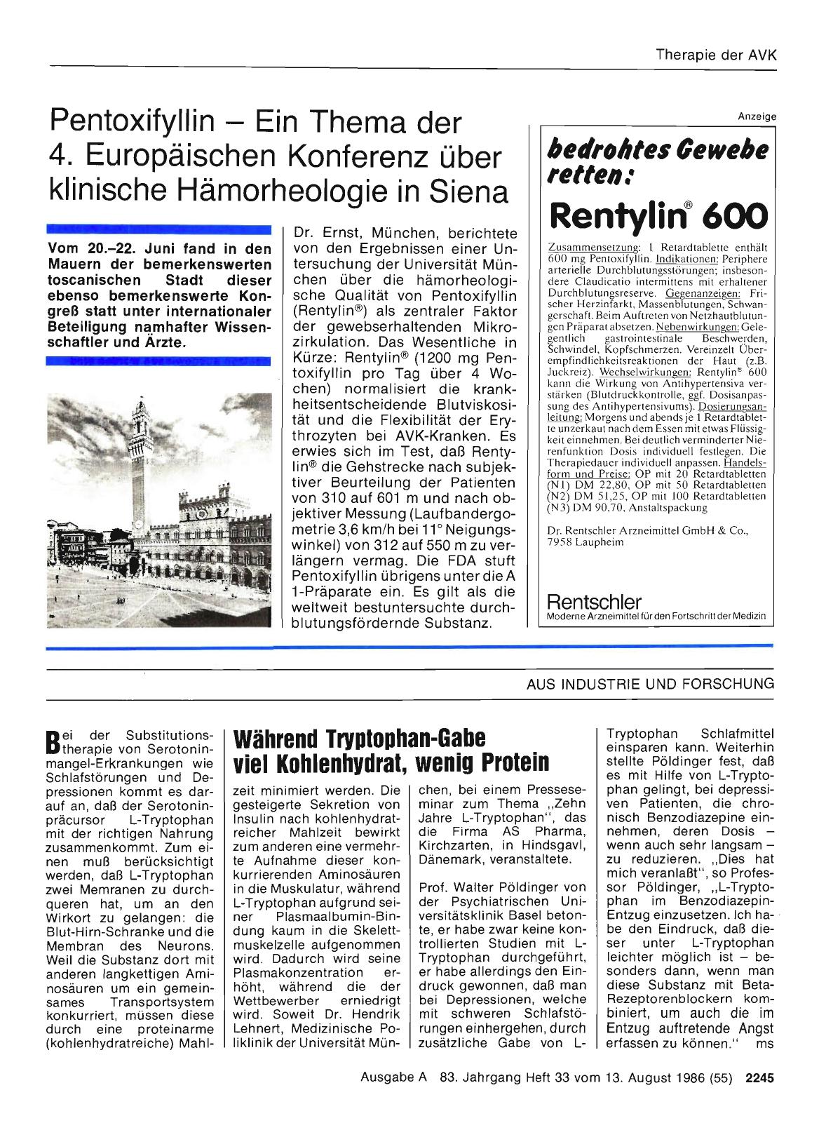 Vorschauseite 1: Während Tryptophan-Gabe viel Kohlenhydrat, wenig Protein