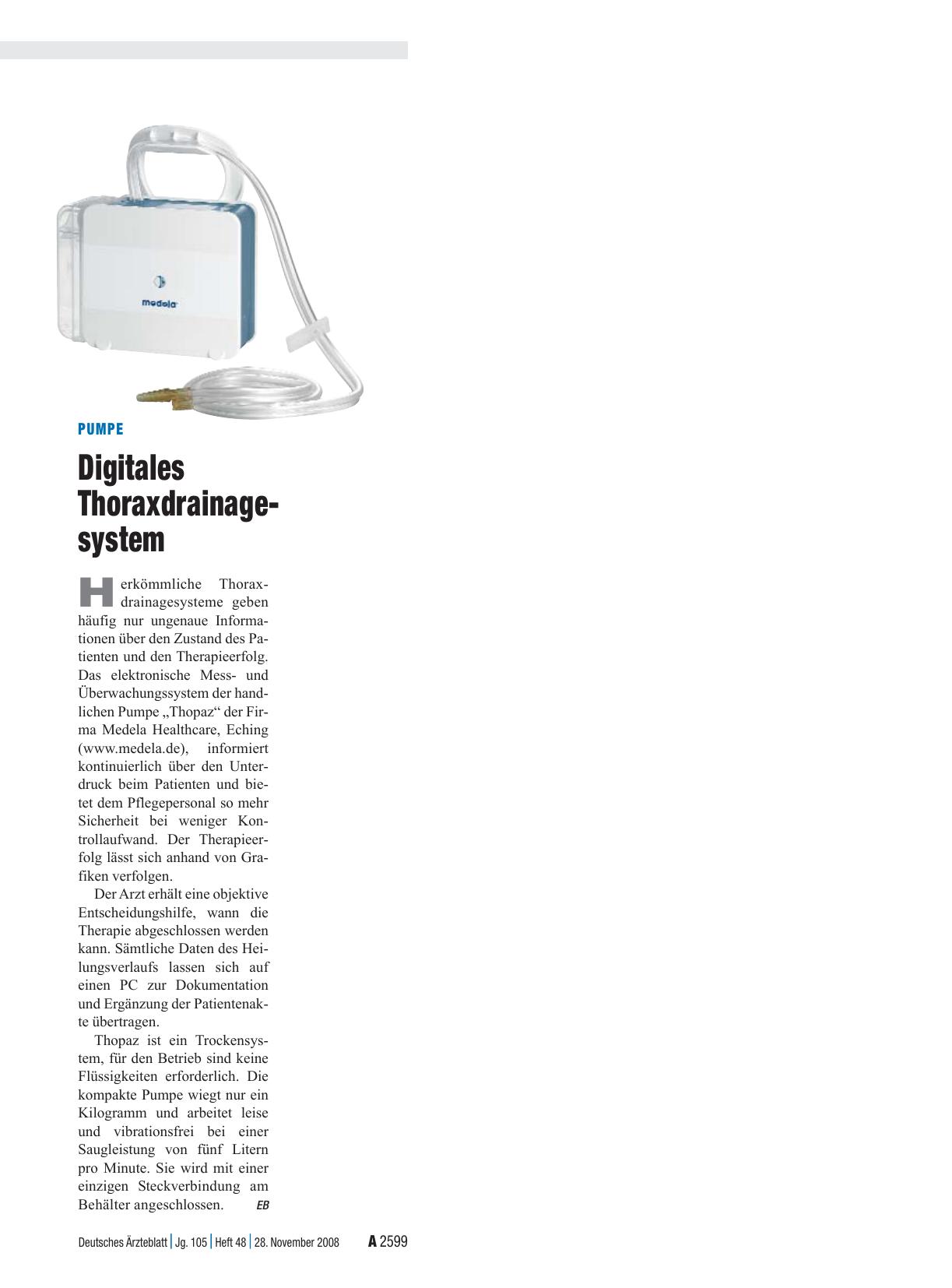 Vorschauseite 1: Pumpe: Digitales Thoraxdrainagesystem