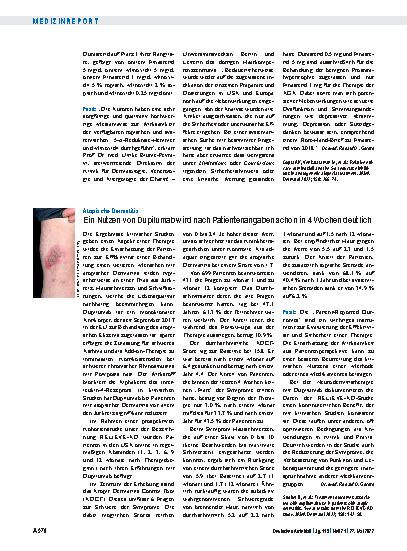 Vorschauseite 1: Atopische Dermatitis: Ein Nutzen von Dupilumab wird nach Patientenangaben schon in 4 Wochen deutlich