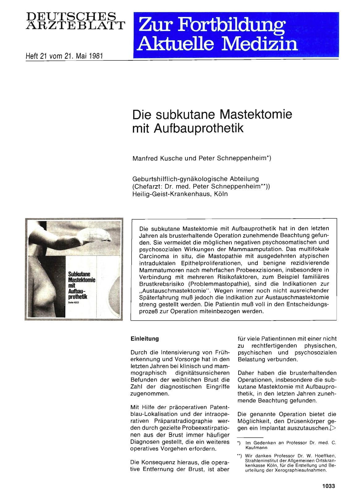 Vorschauseite 1: Die subkutane Mastektomie mit Aufbauprothetik