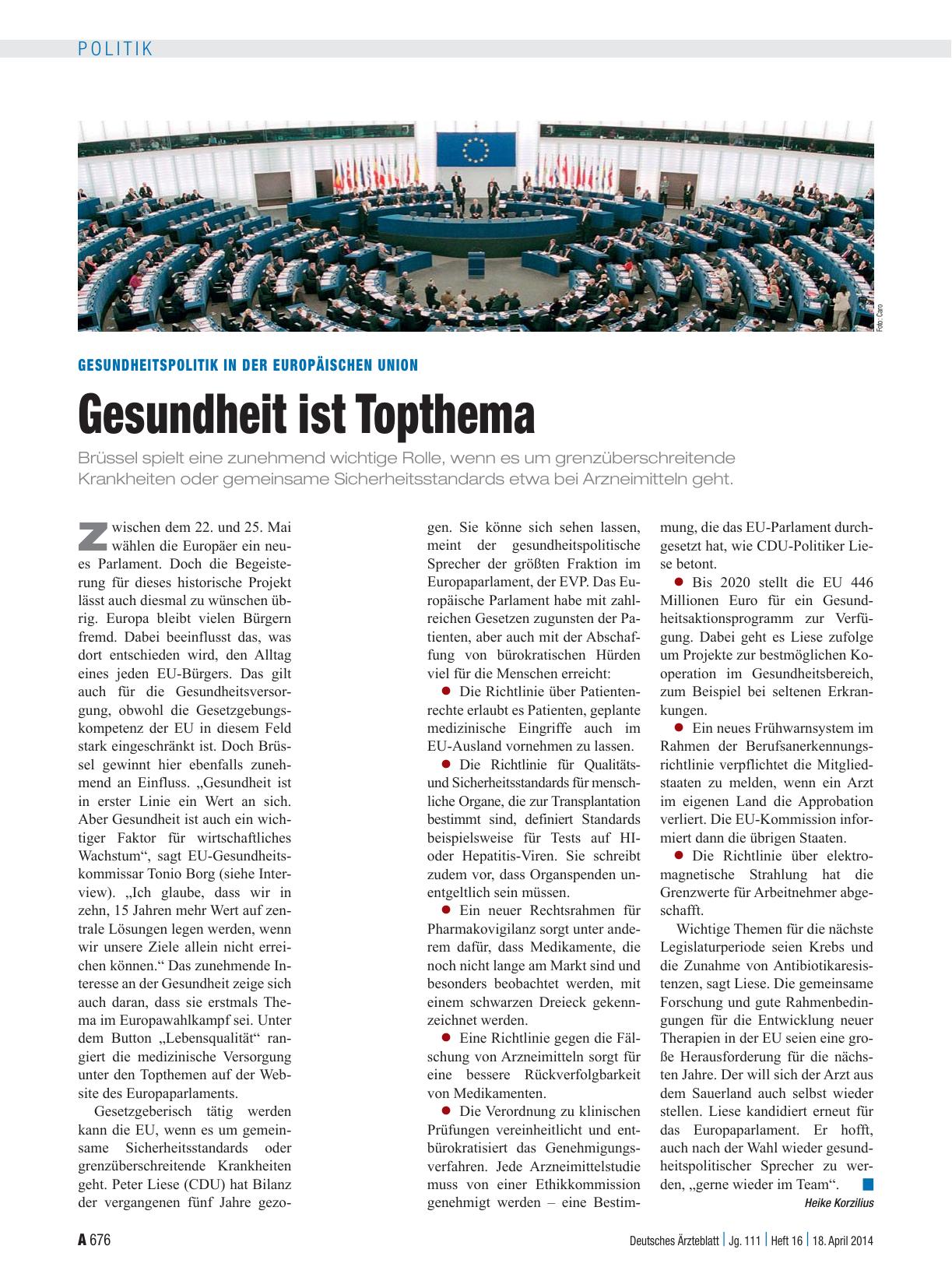 Vorschauseite 1: Gesundheitspolitik in der Europäischen Union: Gesundheit ist Topthema
