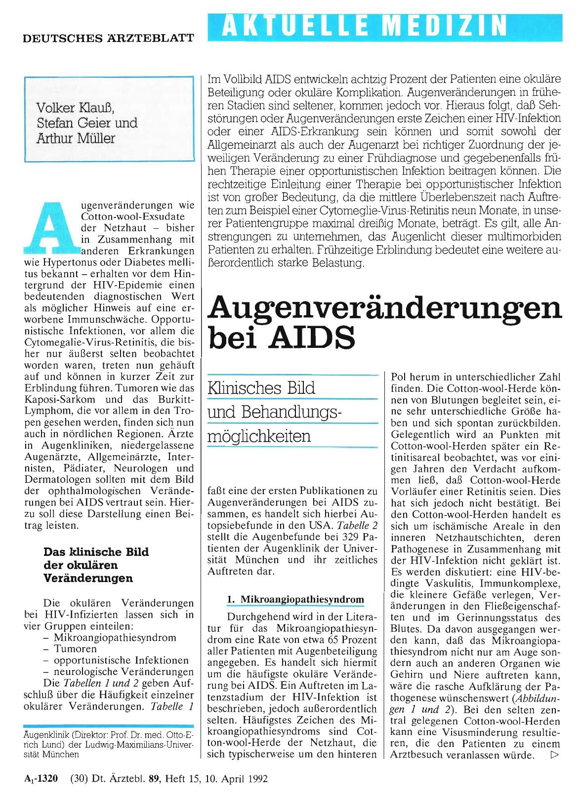 Vorschauseite 1: Augenveränderungen bei AIDS