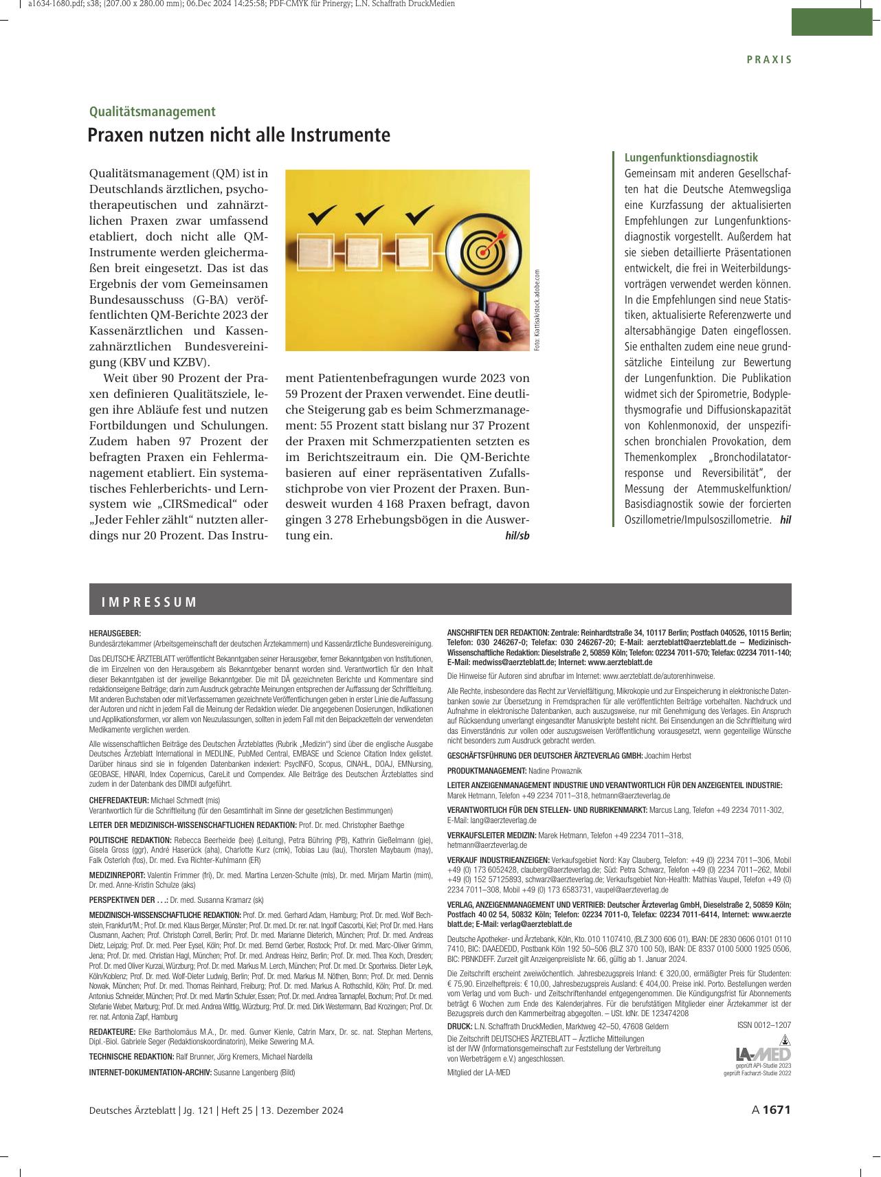 Vorschauseite 1: Qualitätsmanagement: Praxen nutzen nicht alle Instrumente.