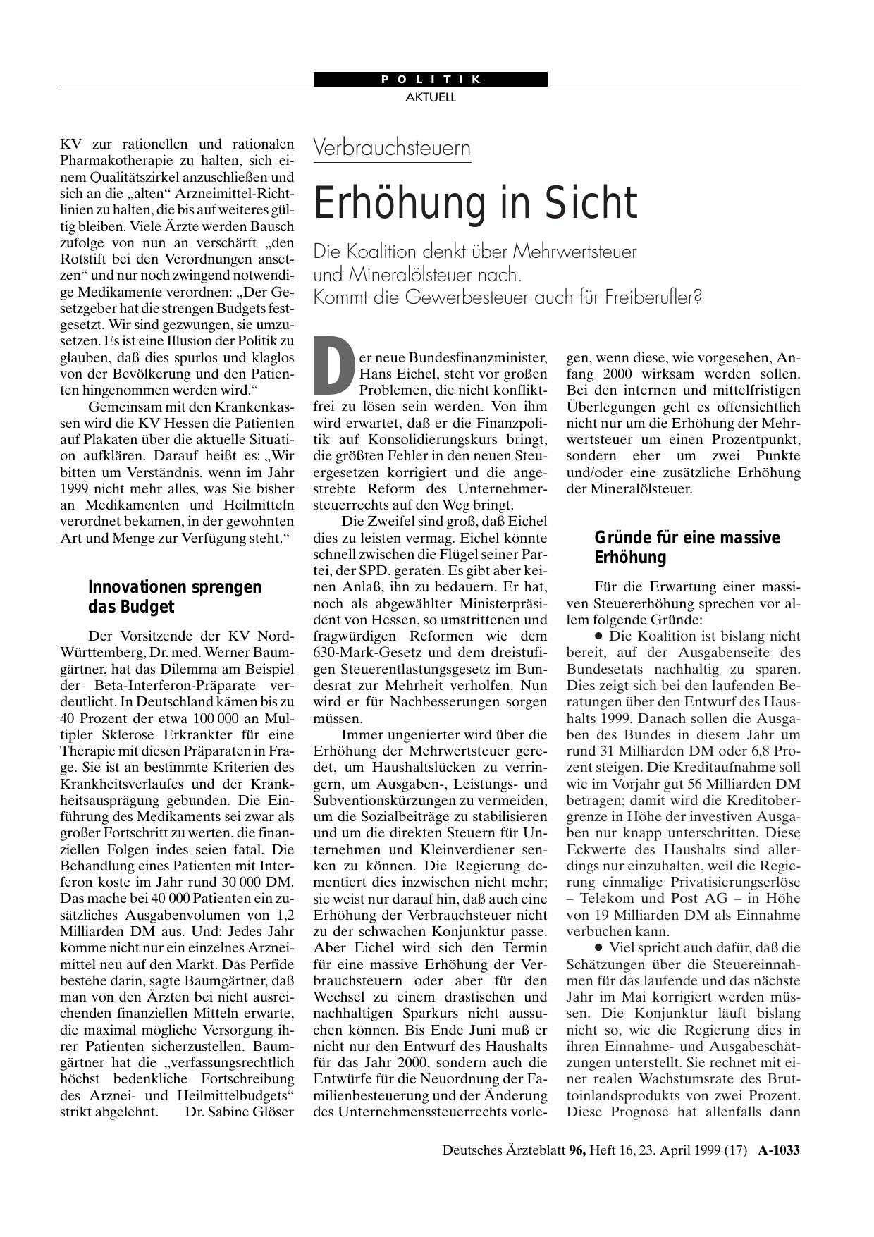 Vorschauseite 1: Verbrauchsteuern: Erhöhung in Sicht