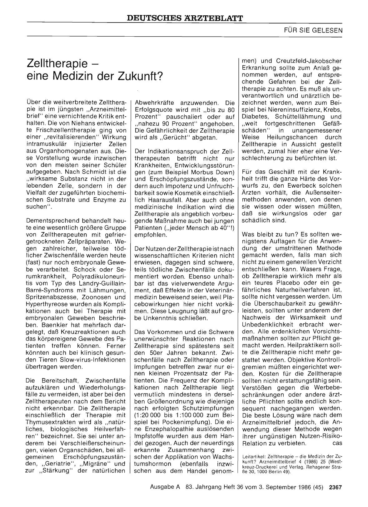 Vorschauseite 1: Zelltherapie - eine Medizin der Zukunft?