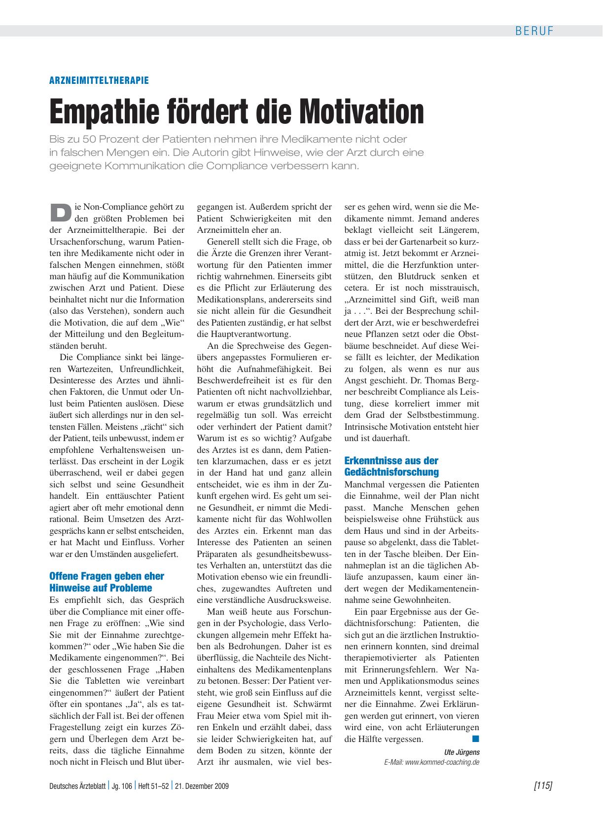 Vorschauseite 1: Arzneimitteltherapie: Empathie fördert die Motivation