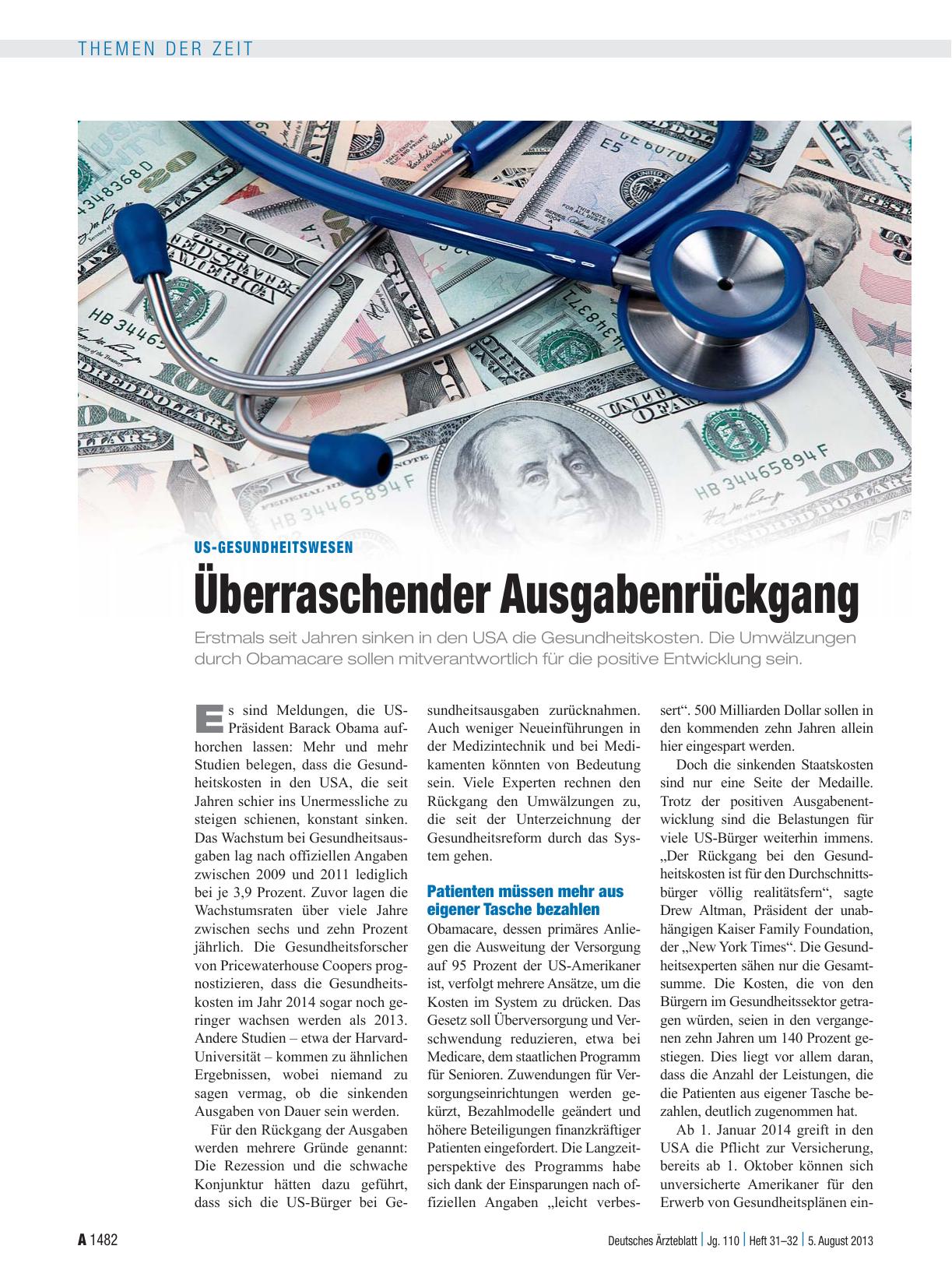 Vorschauseite 1: US-Gesundheitswesen: Überraschender Ausgabenrückgang