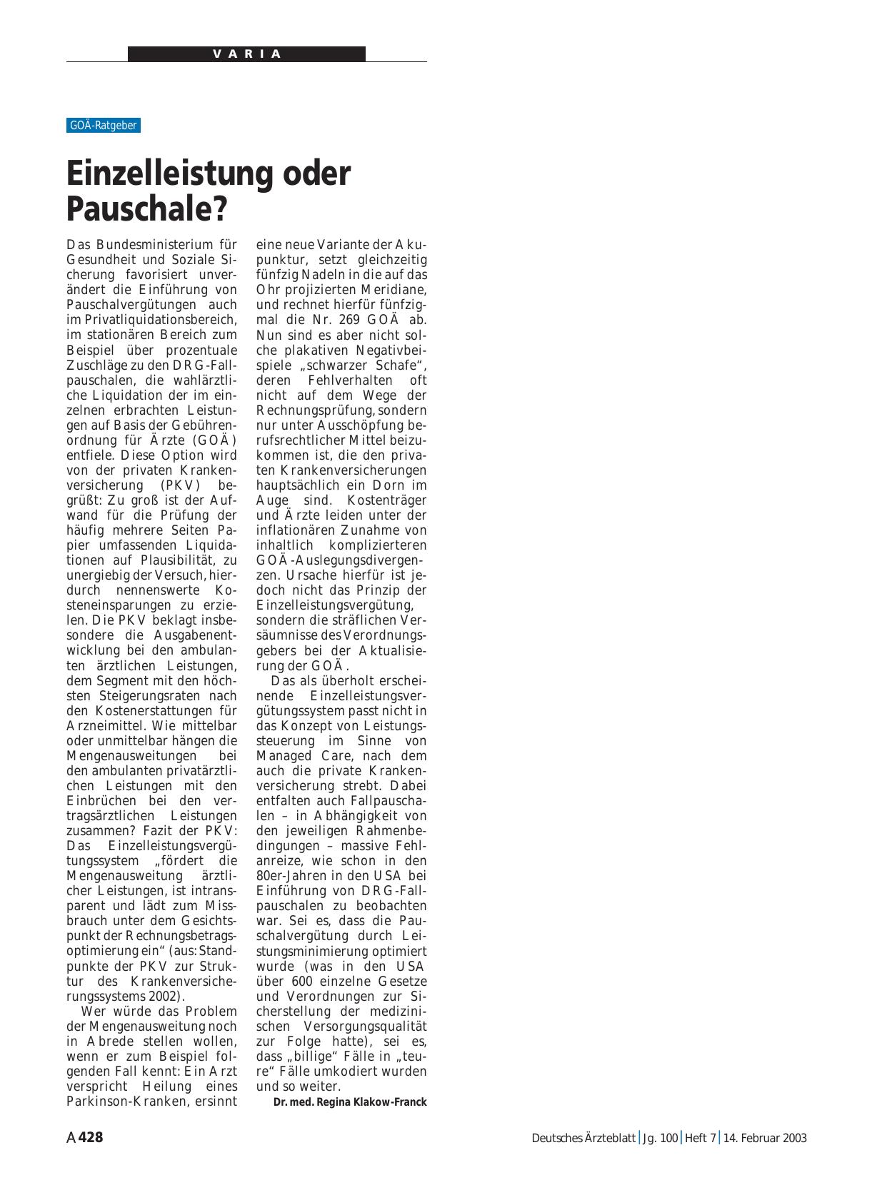 Vorschauseite 1: Einzelleistung oder Pauschale?