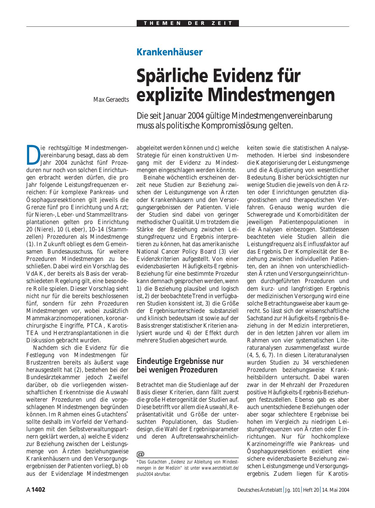 Vorschauseite 1: Krankenhäuser: Spärliche Evidenz für explizite Mindestmengen