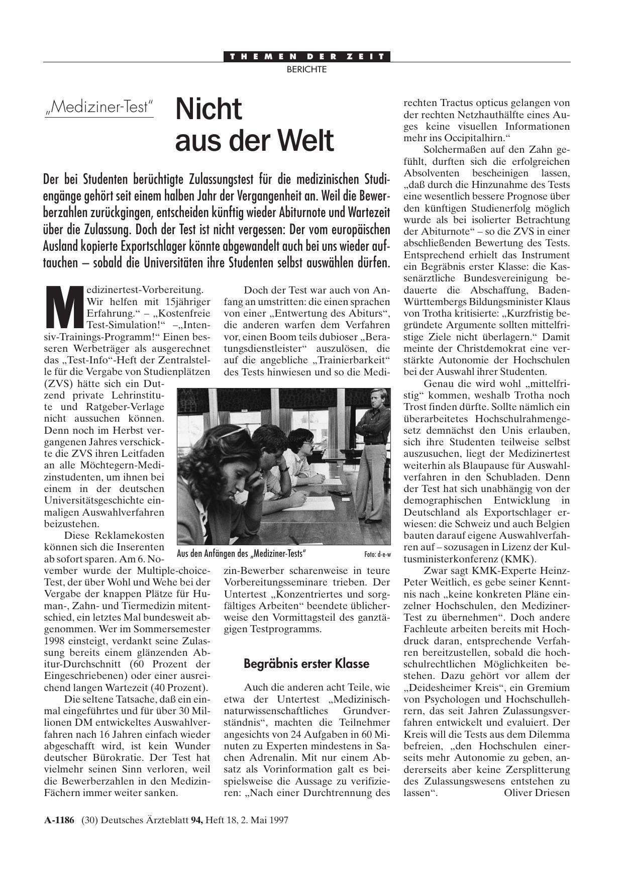 Vorschauseite 1: „Mediziner-Test„: Nicht aus der Welt