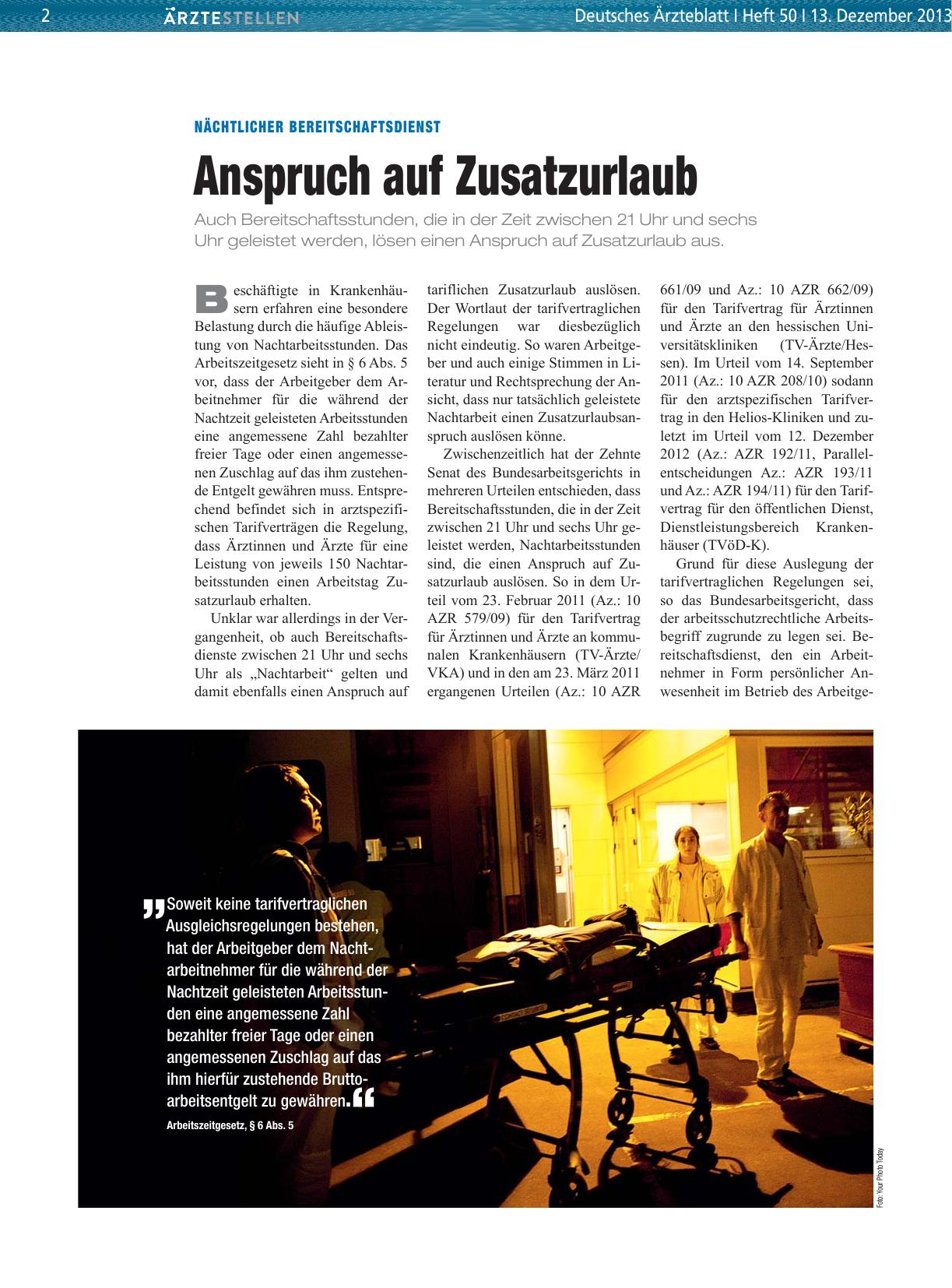 Vorschauseite 1: Nächtlicher Bereitschaftsdienst: Anspruch auf Zusatzurlaub