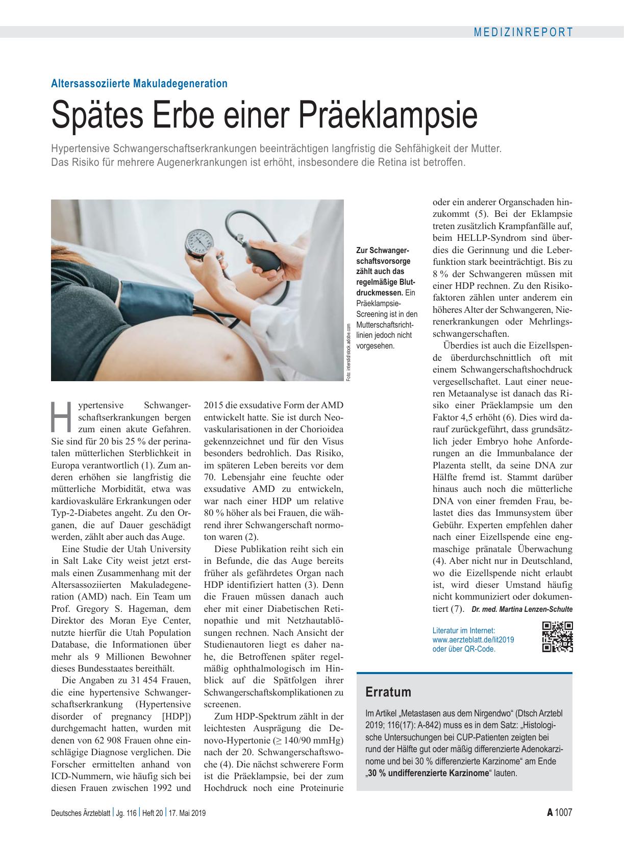 Vorschauseite 1: Altersassoziierte Makuladegeneration: Spätes Erbe einer Präeklampsie