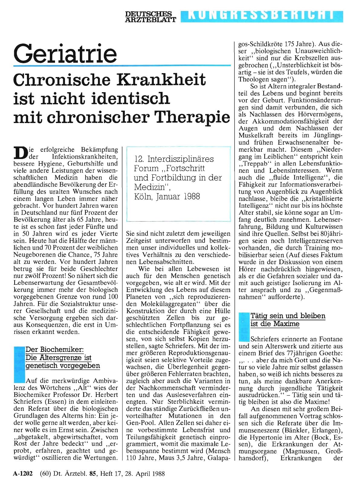 Vorschauseite 1: Geriatrie: Chronische Krankheit ist nicht identisch mit chronischer Therapie