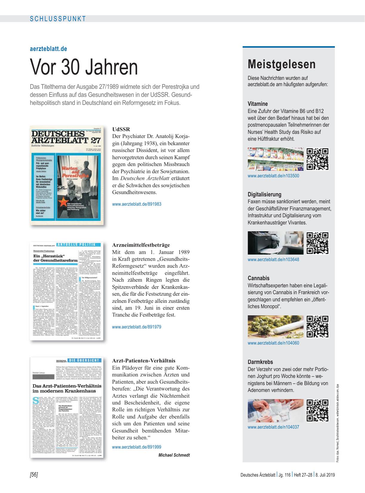 Vorschauseite 1: aerzteblatt.de: Vor 30 Jahren