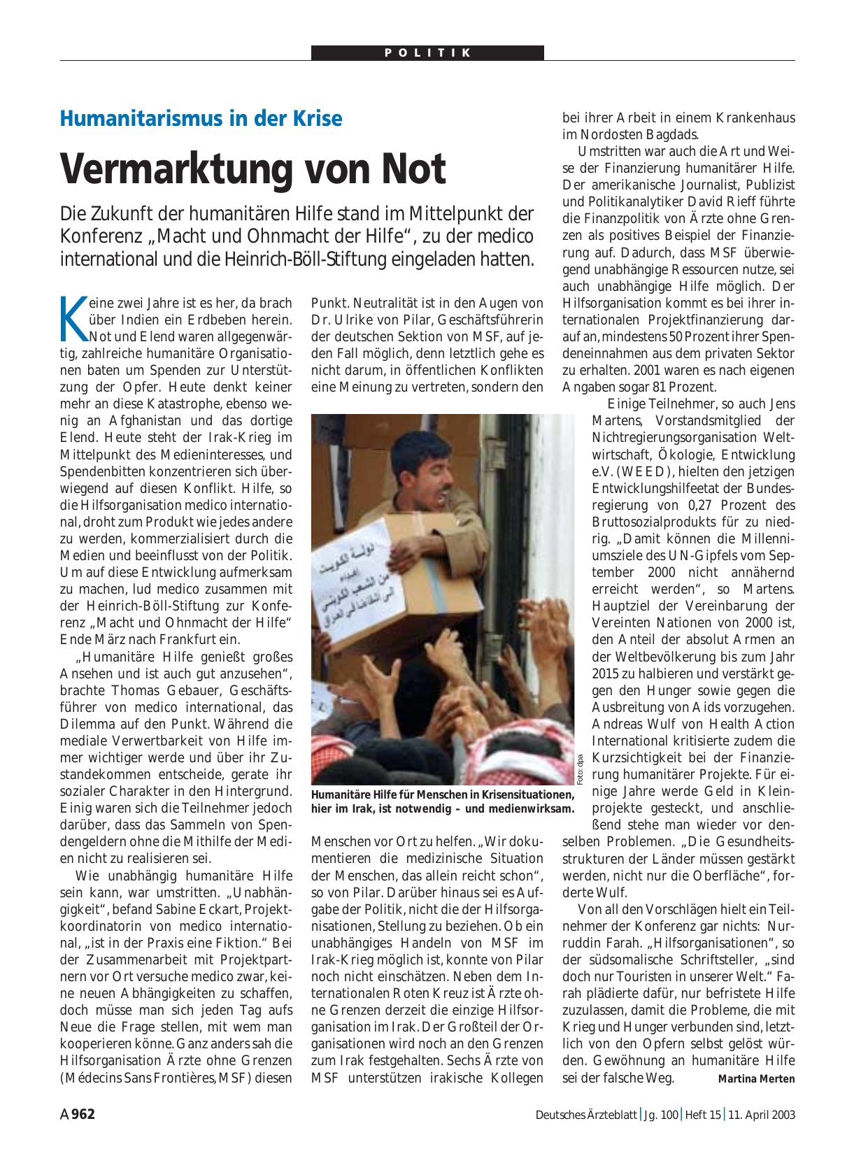 Vorschauseite 1: Humanitarismus in der Krise: Vermarktung von Not