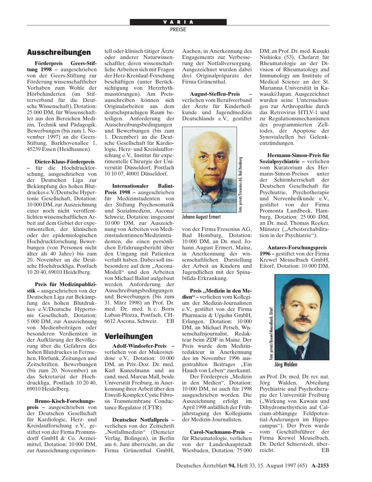 Vorschauseite 1: Verleihungen