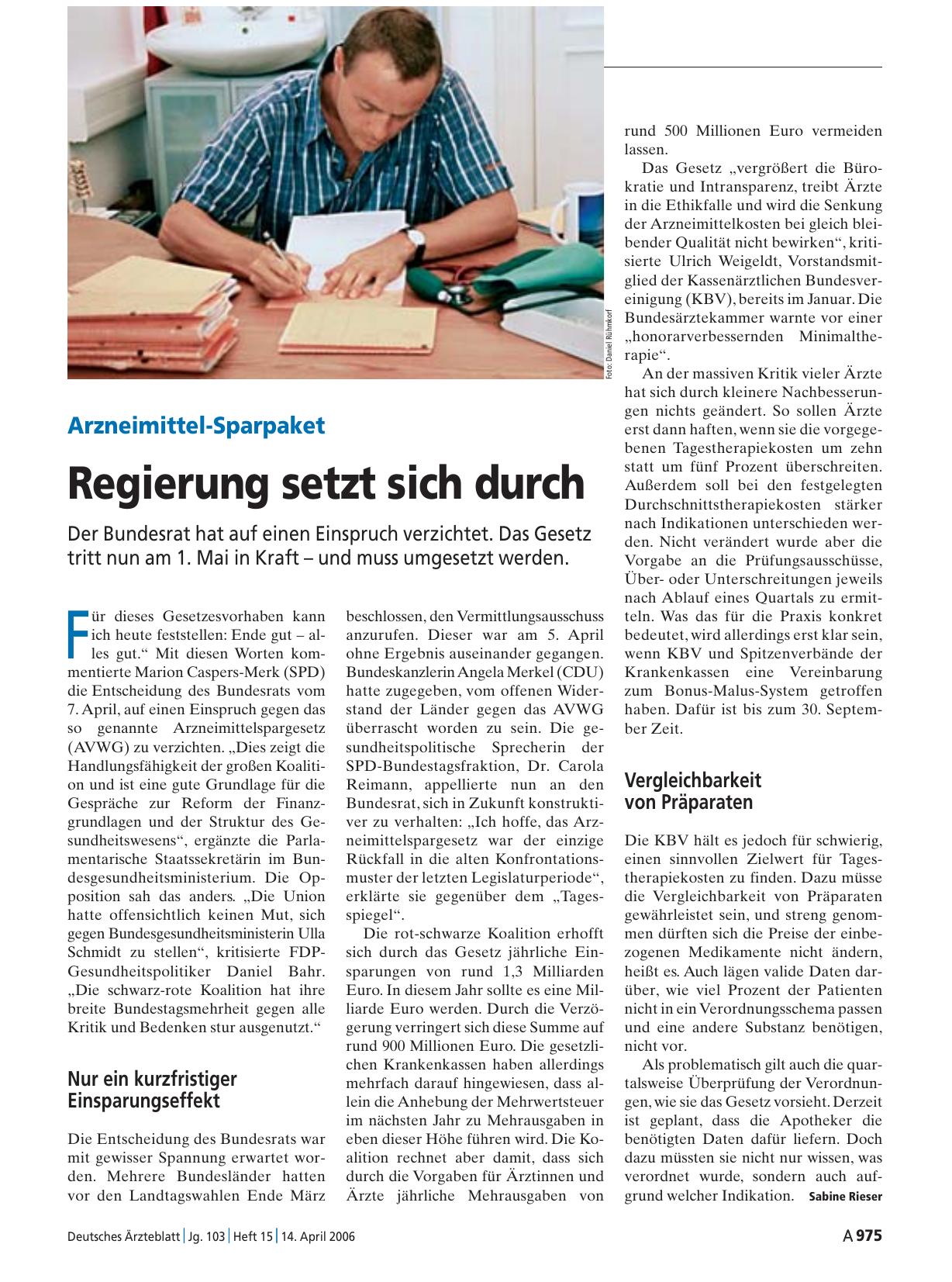 Vorschauseite 1: Arzneimittel-Sparpaket: Regierung setzt sich durch