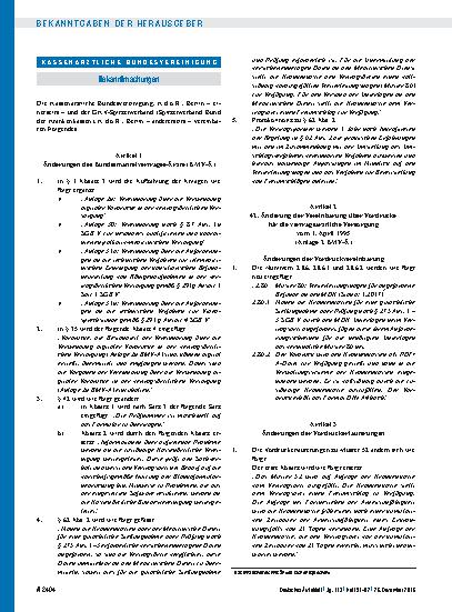 Vorschauseite 1: Bekanntmachungen: Artikel 1 – Änderungen des Bundesmantelvertrages-Ärzte (BMV-Ä)