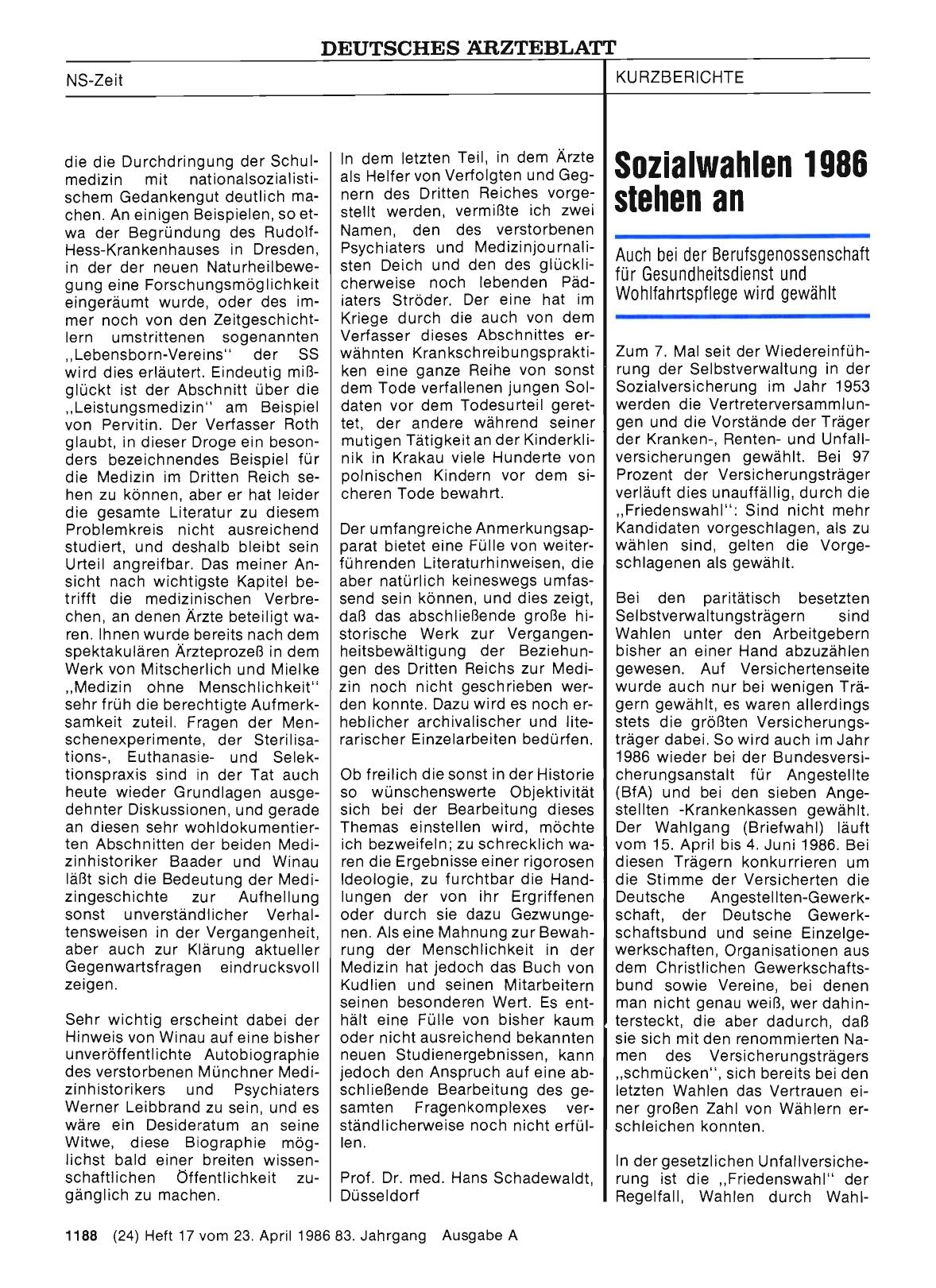 Vorschauseite 1: Sozialwahlen 1986 stehen an