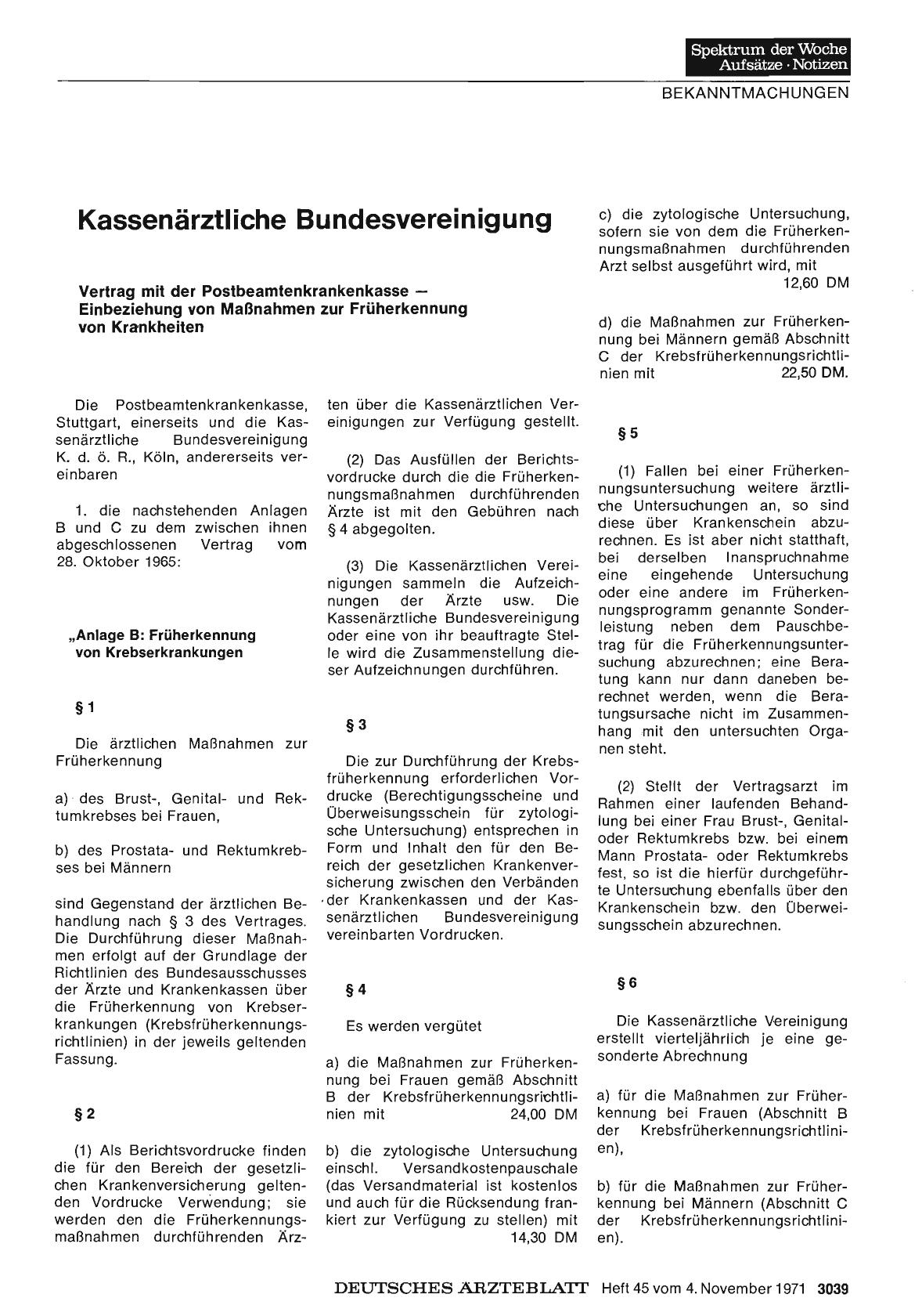 Vorschauseite 1: Kassenärztliche Bundesvereinigung: Vertrag mit der Postbeamtenkrankenkasse