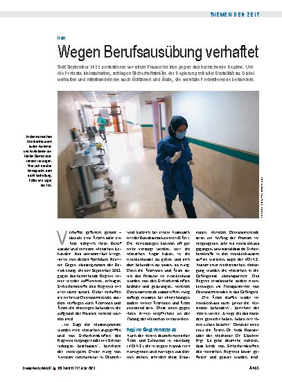 Vorschauseite 1: Iran: Wegen Berufsausübung verhaftet