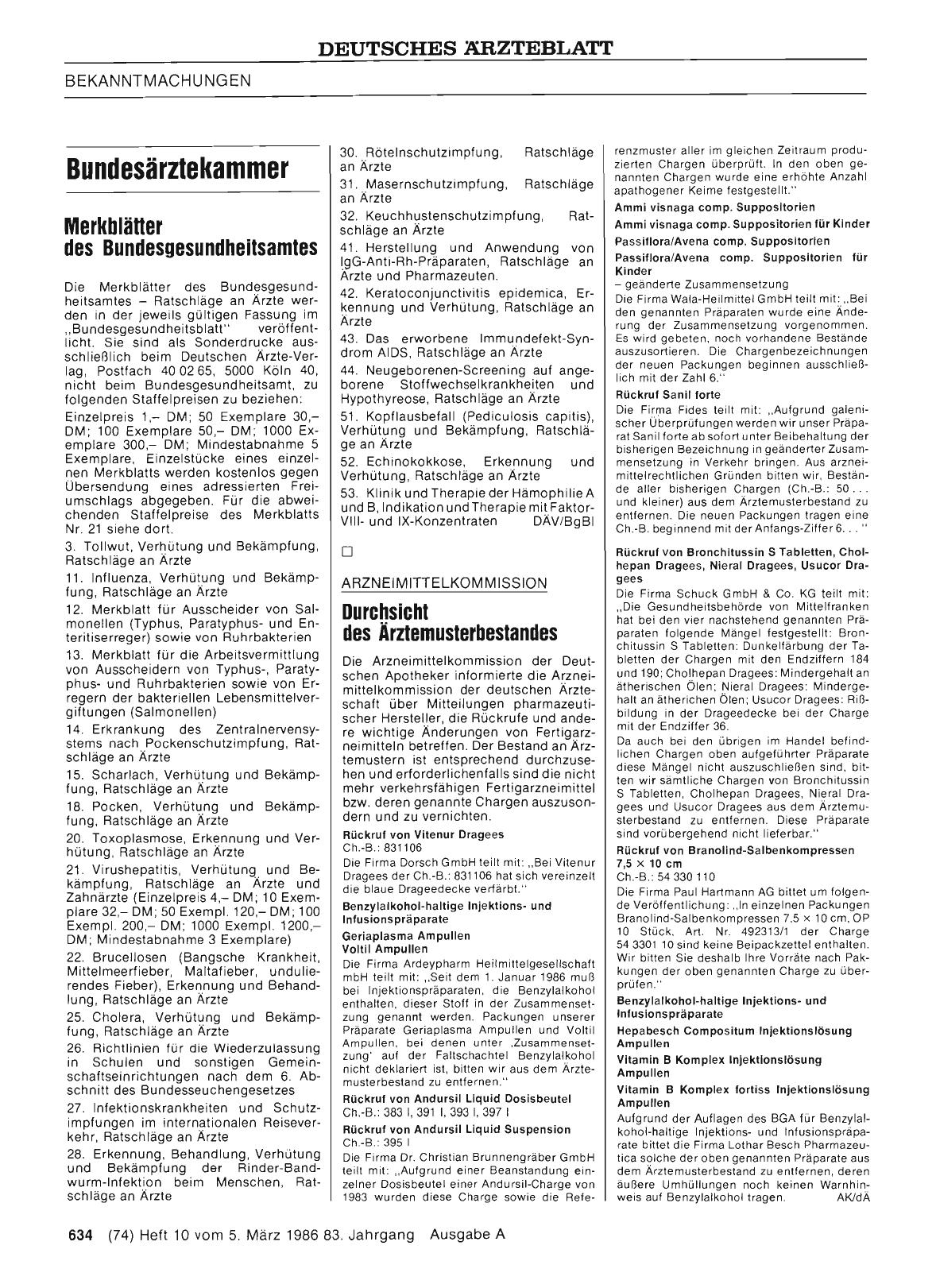 Vorschauseite 1: Merkblätter des Bundesgesundheitsamtes