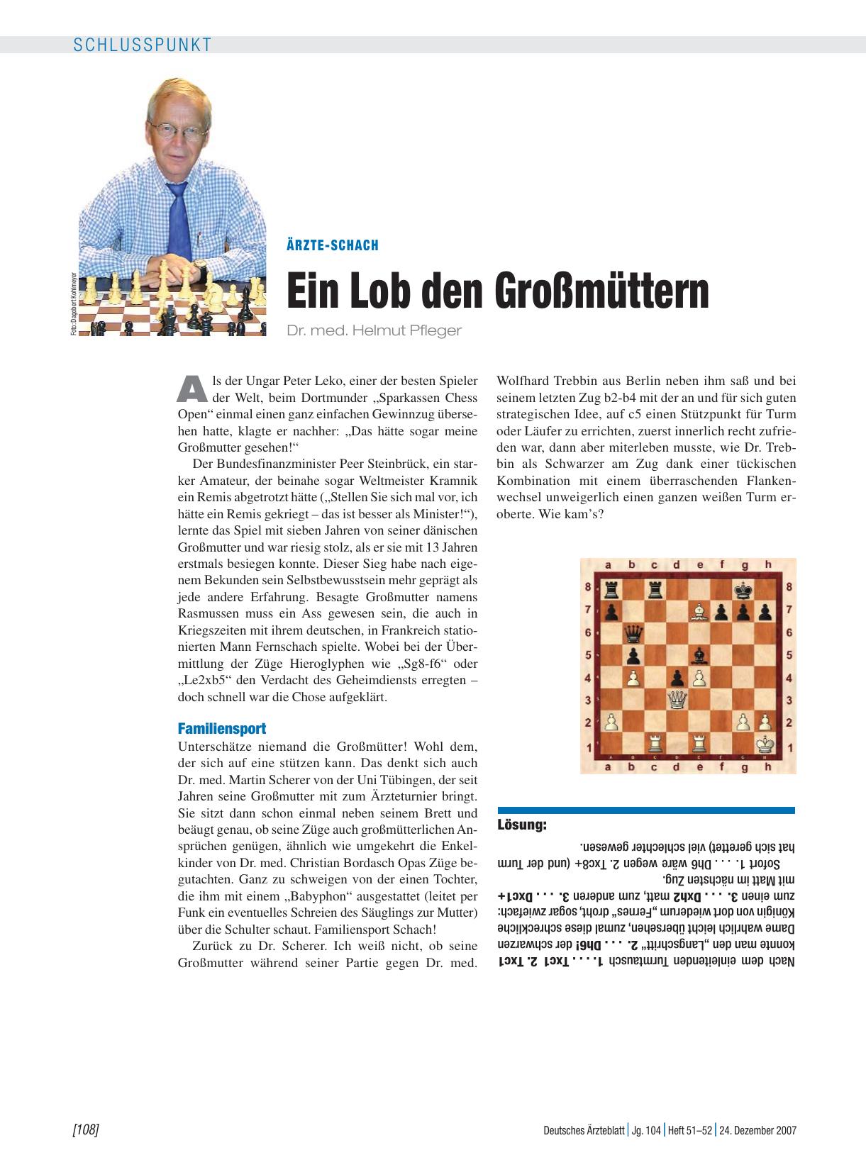 Vorschauseite 1: Ärzte-Schach: Ein Lob den Großmüttern