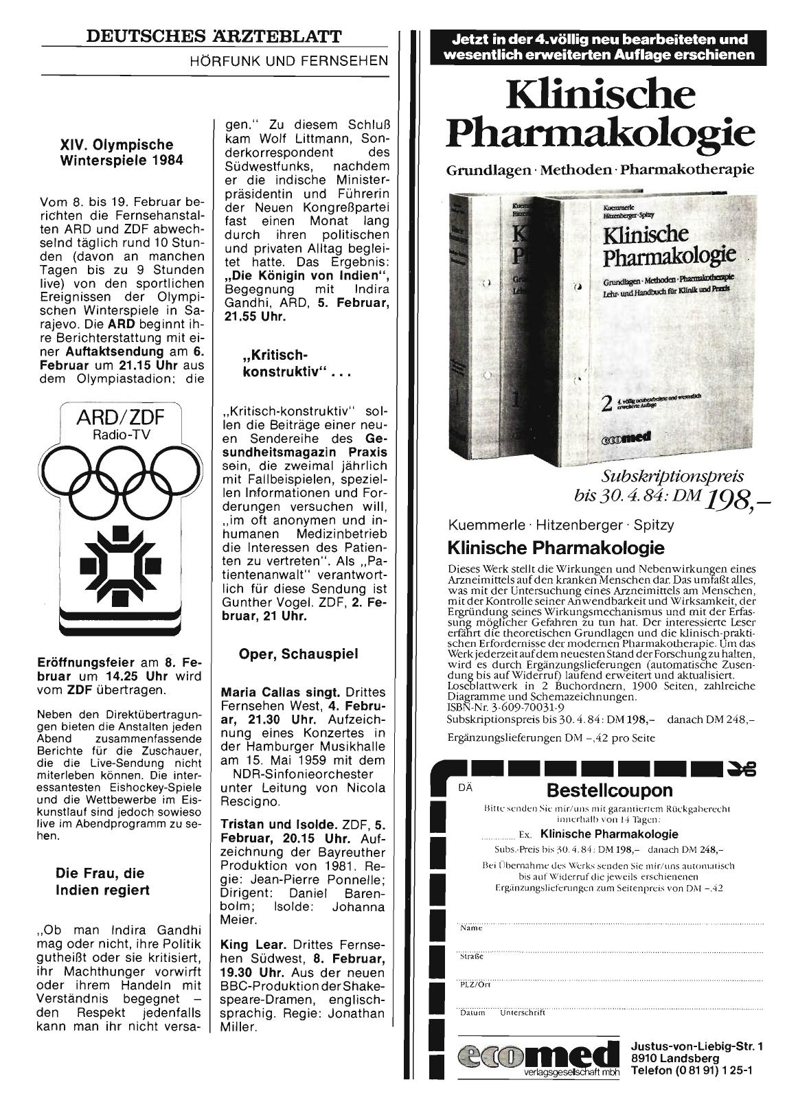 Vorschauseite 1: XIV. Olympische Winterspiele 1984