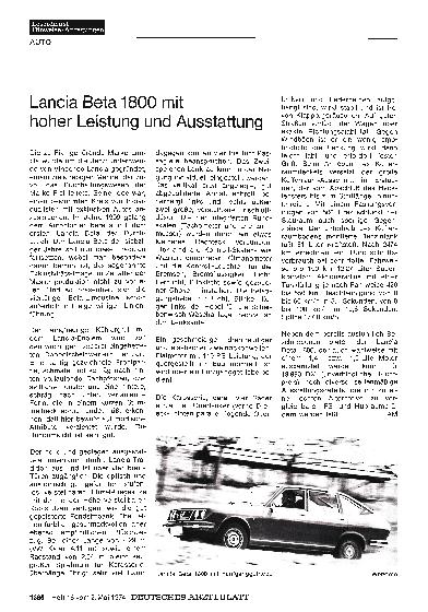 Vorschauseite 1: Lancia Beta 1800 mit hoher Leistung und Ausstattung