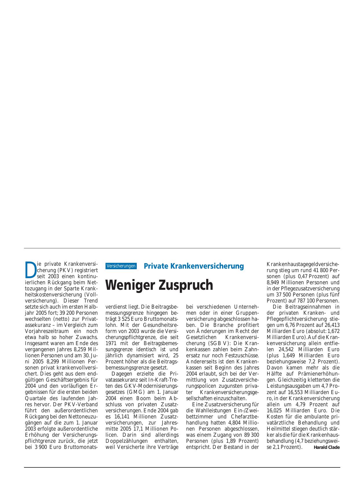Vorschauseite 1: Private Krankenversicherung: Weniger Zuspruch