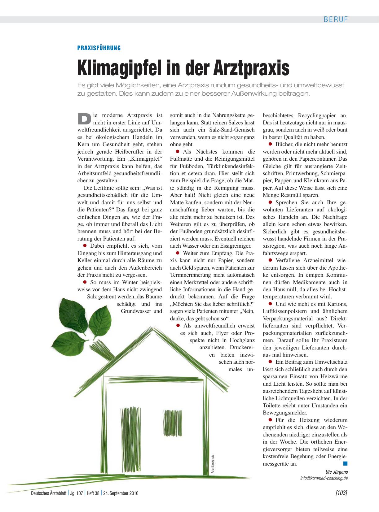 Vorschauseite 1: Praxisführung: Klimagipfel in der Arztpraxis