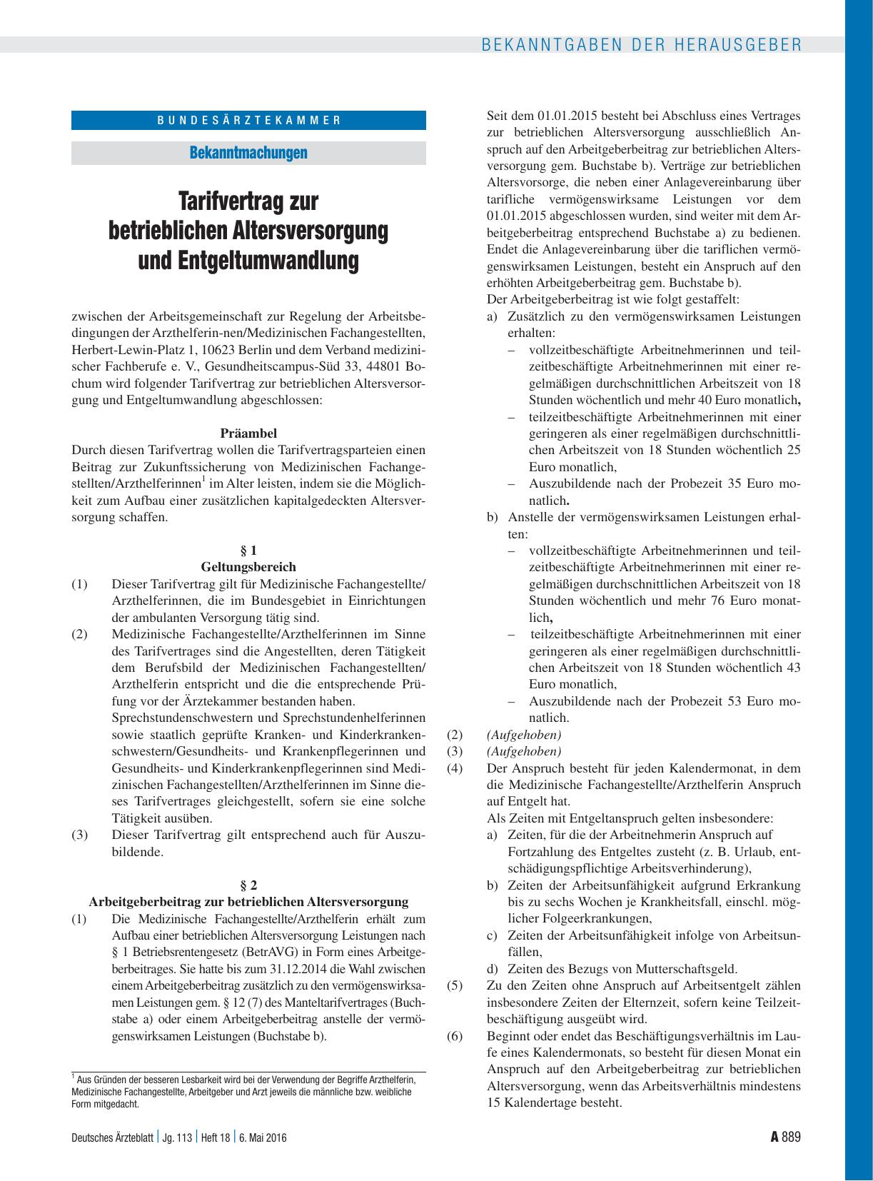 Vorschauseite 1: Tarifvertrag zur betrieblichen Altersversorgung und Entgeltumwandlung