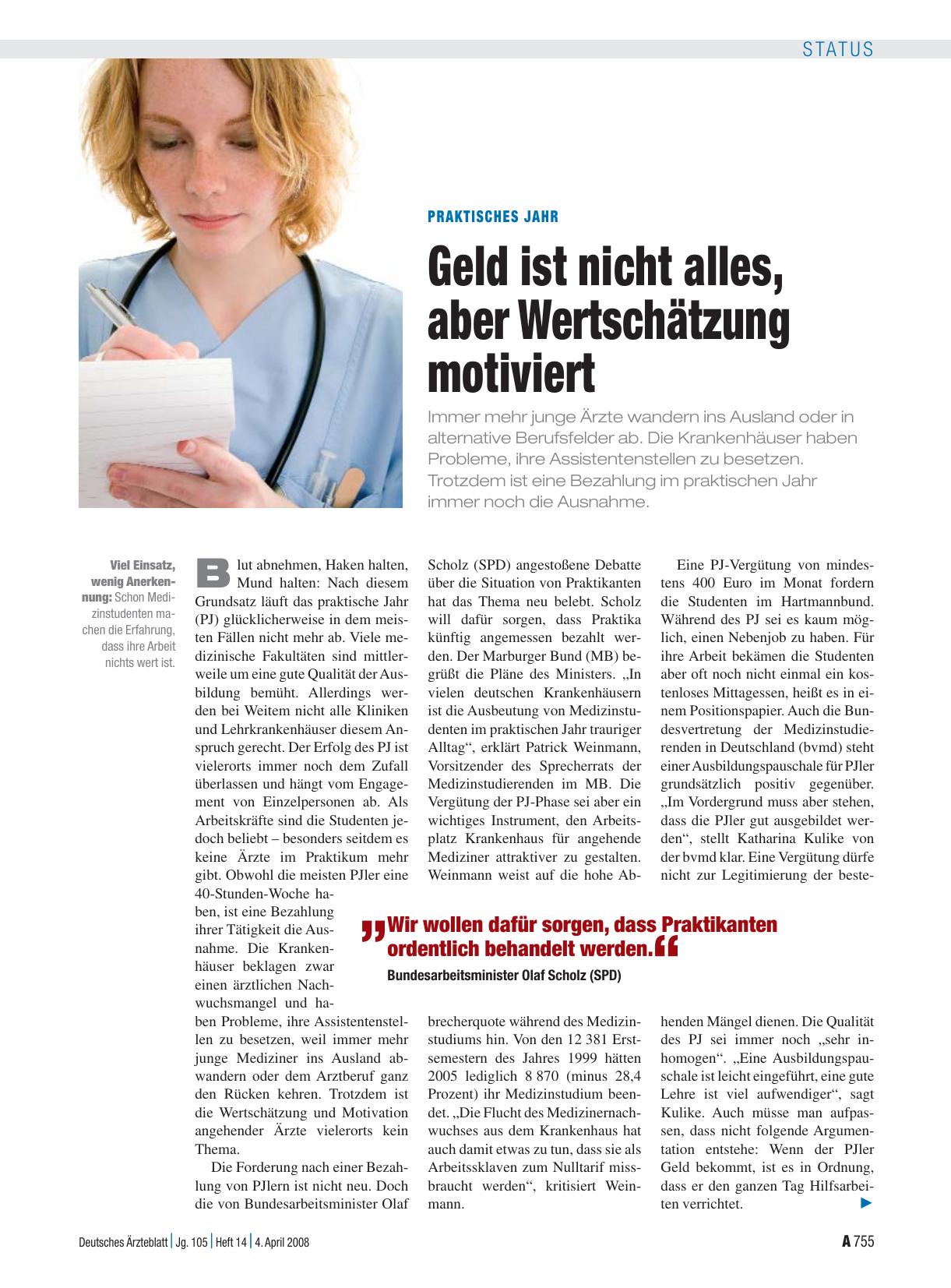 Vorschauseite 1: Praktisches Jahr: Geld ist nicht alles, aber Wertschätzung motiviert