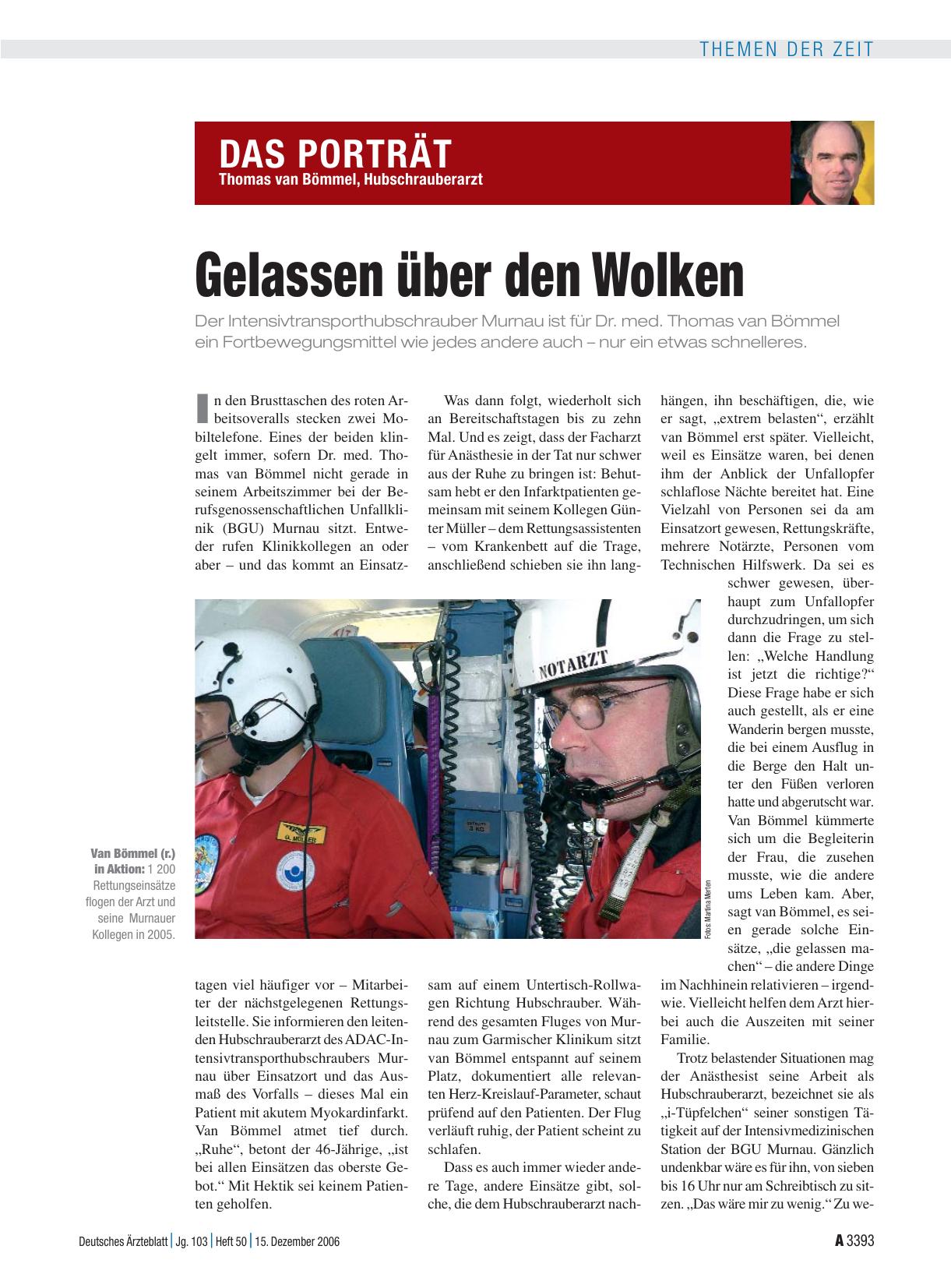 Vorschauseite 1: Thomas van Bömmel, Hubschrauberarzt: Gelassen über den Wolken
