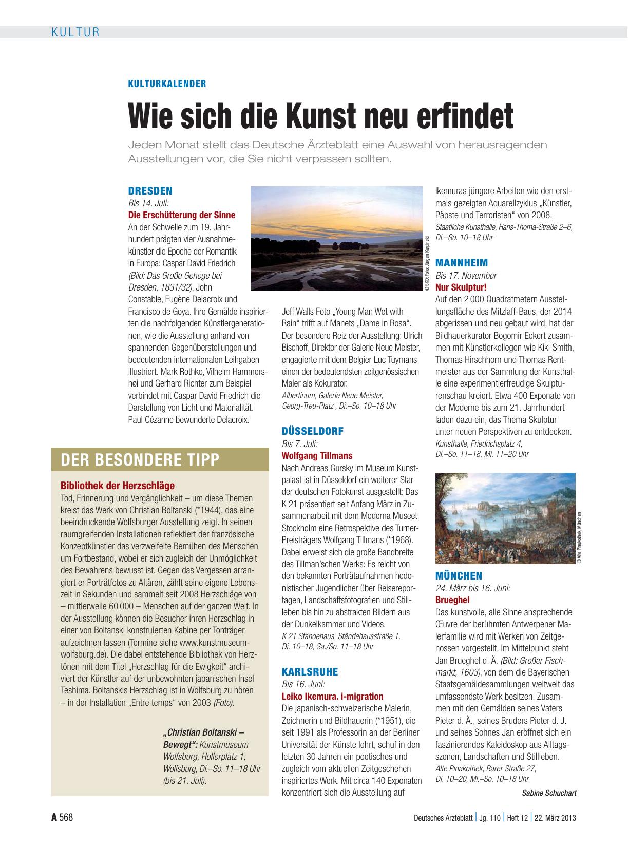 Vorschauseite 1: Kulturkalender: Wie sich die Kunst neu erfindet