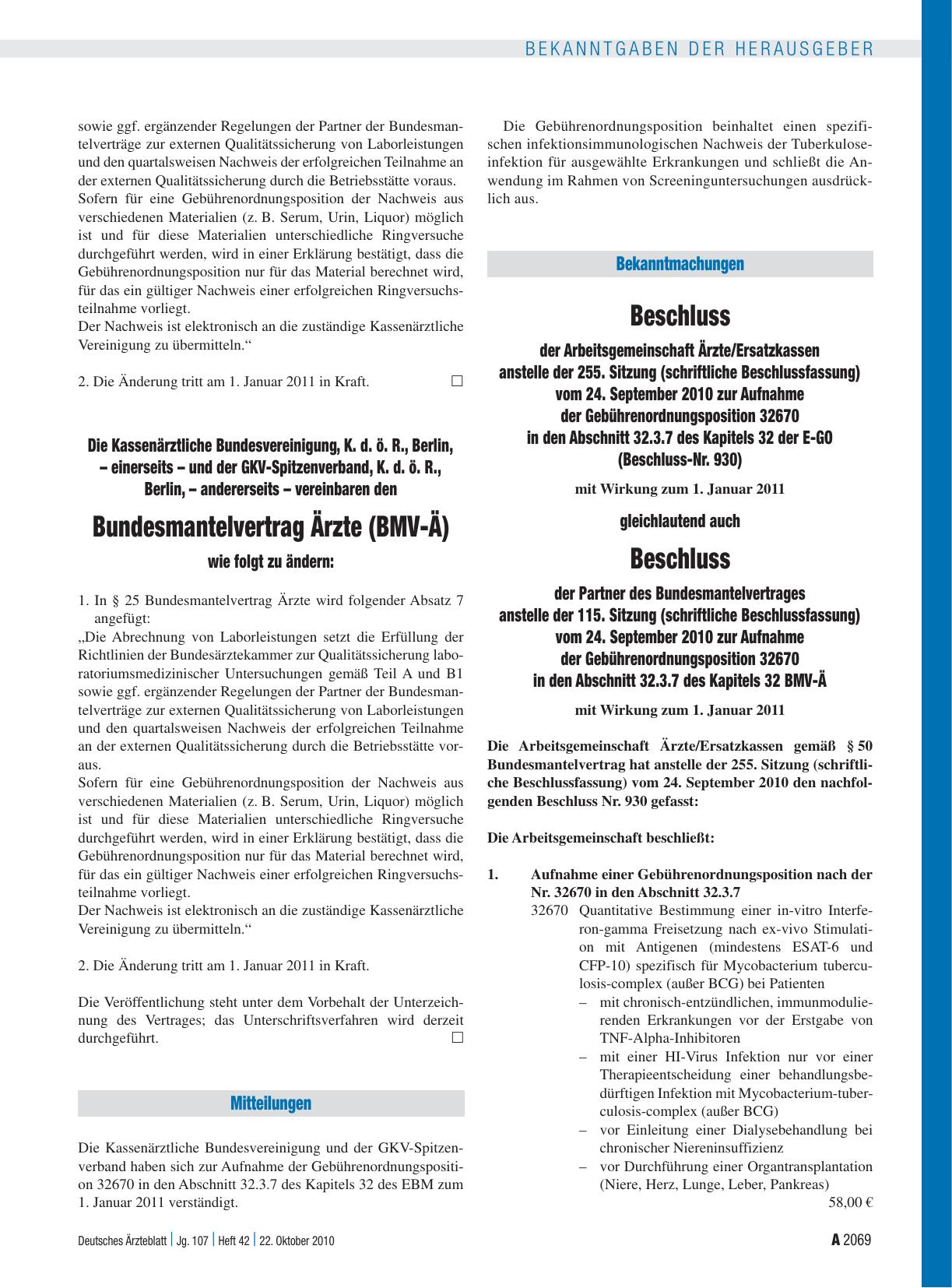 Vorschauseite 1: Die Kassenärztliche Bundesvereinigung, K. d. ö. R. , Berlin, – einerseits – und der GKV-Spitzenverband, K. d. ö. R. , Berlin, – andererseits – vereinbaren den Bundesmantelvertrag…