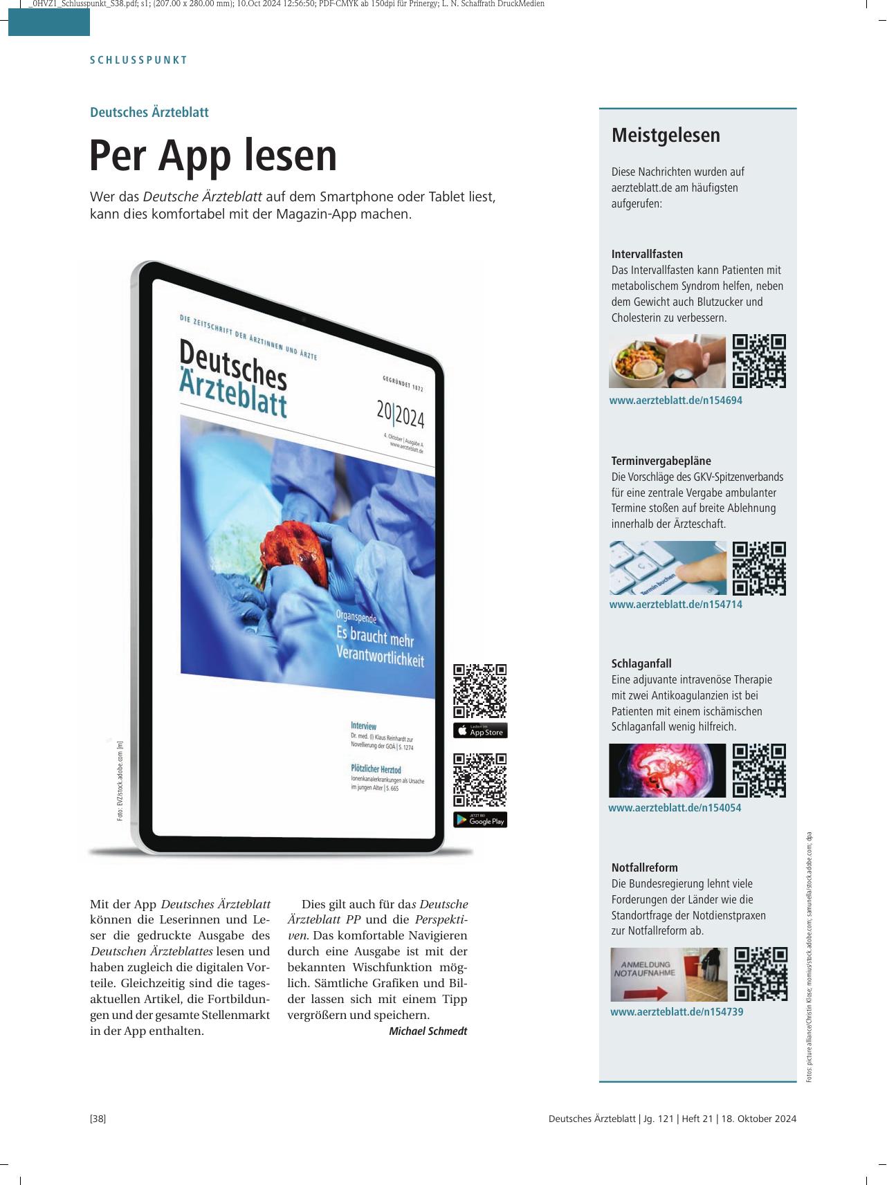 Vorschauseite 1: Deutsches Ärzteblatt: Per App lesen